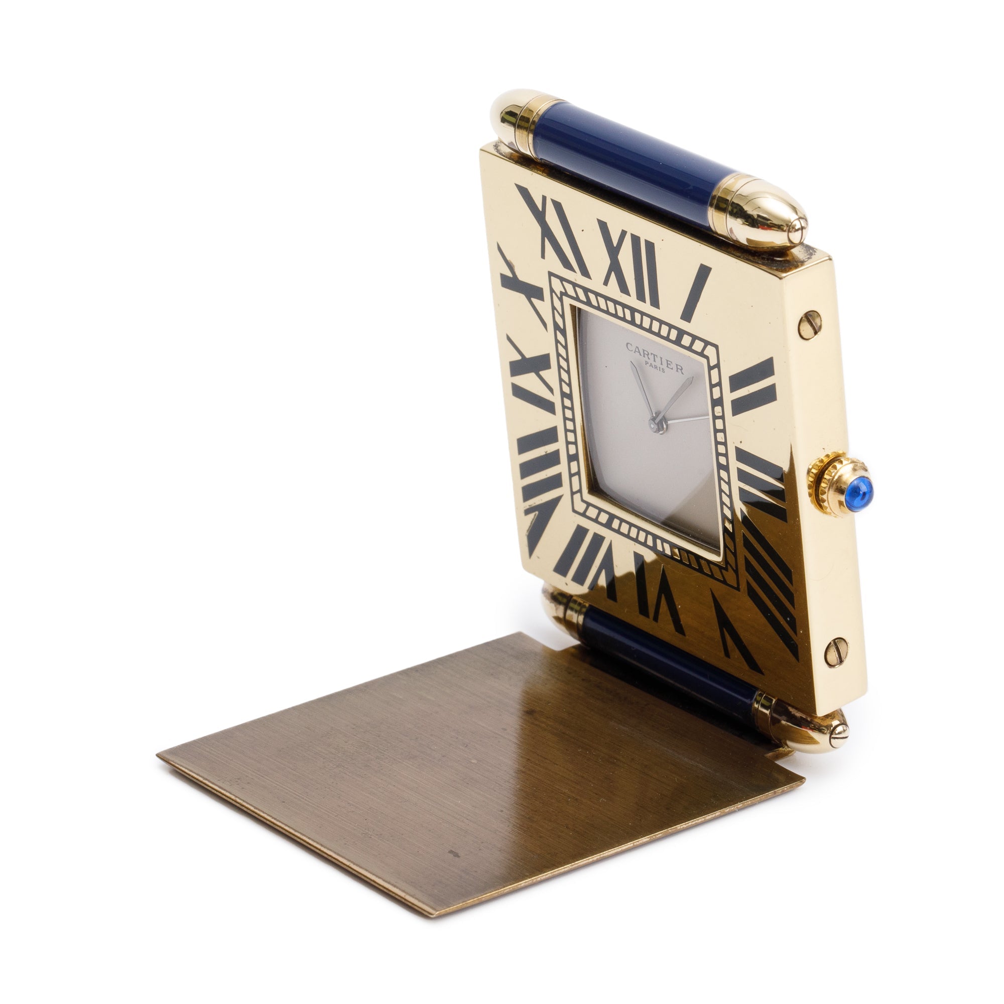Cartier Vintage Brass & Blue Lacquer Travel Alarm Clock