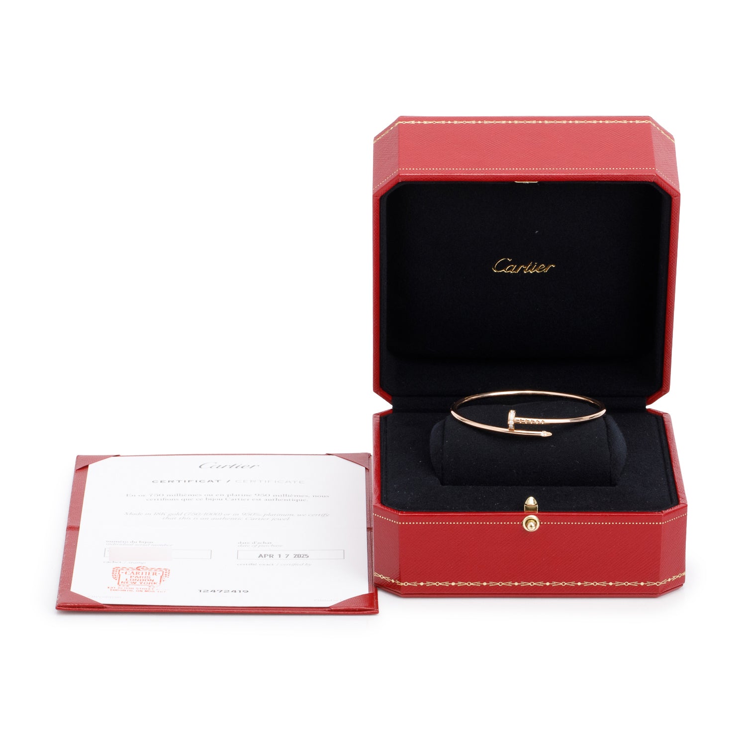 Cartier 2025 18k Rose Gold Juste Un Clou Diamond Bracelet, Small Model, Size 16 w/ Box & Certificate