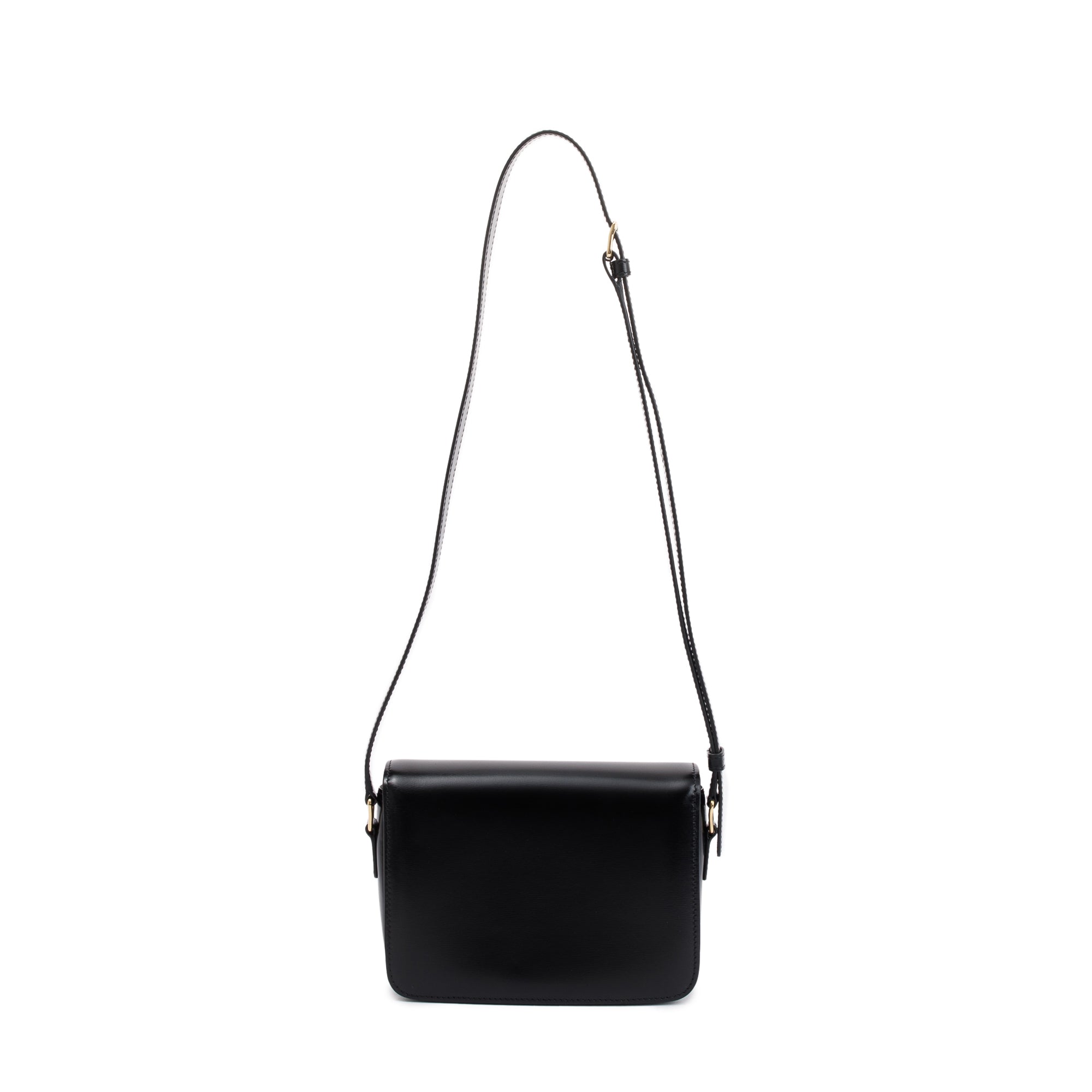 Celine 2020 Black Shiny Calfskin Leather Teen Triomphe Shoulder Bag