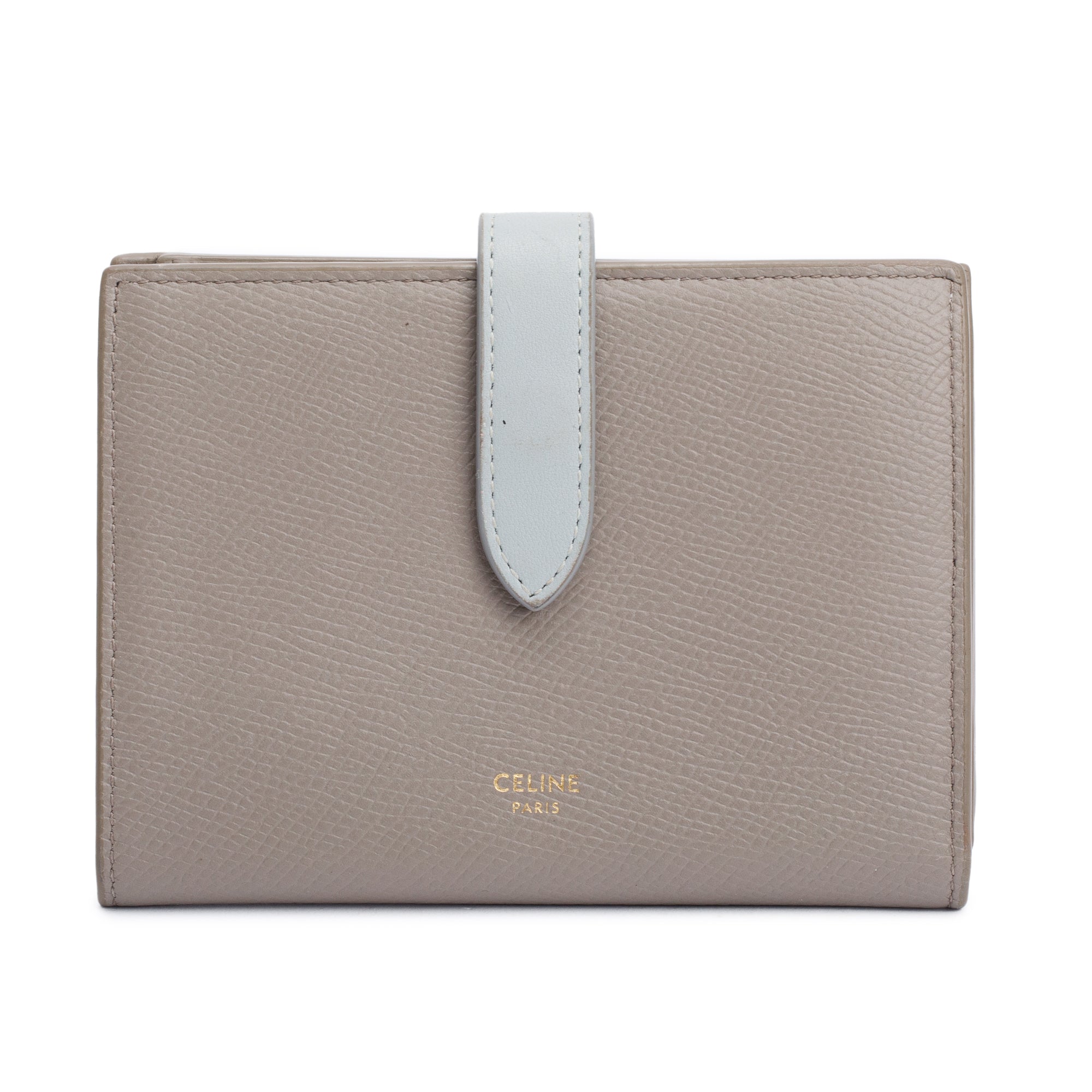 Celine 2020 Grey/Blue Bicolor Calfskin Leather Medium Strap Wallet