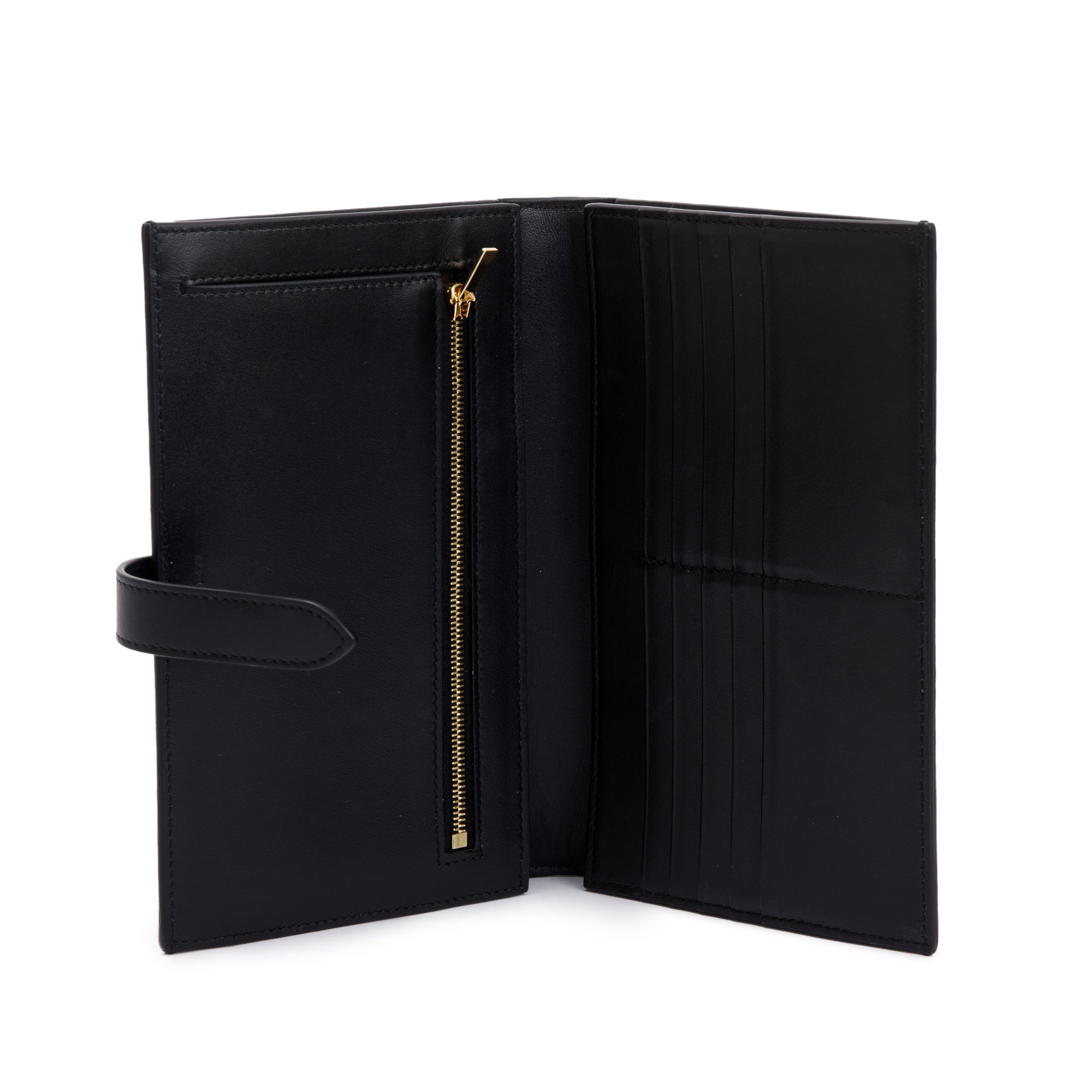 Celine 2021 Black Grained Calfskin Leather Large Strap Wallet