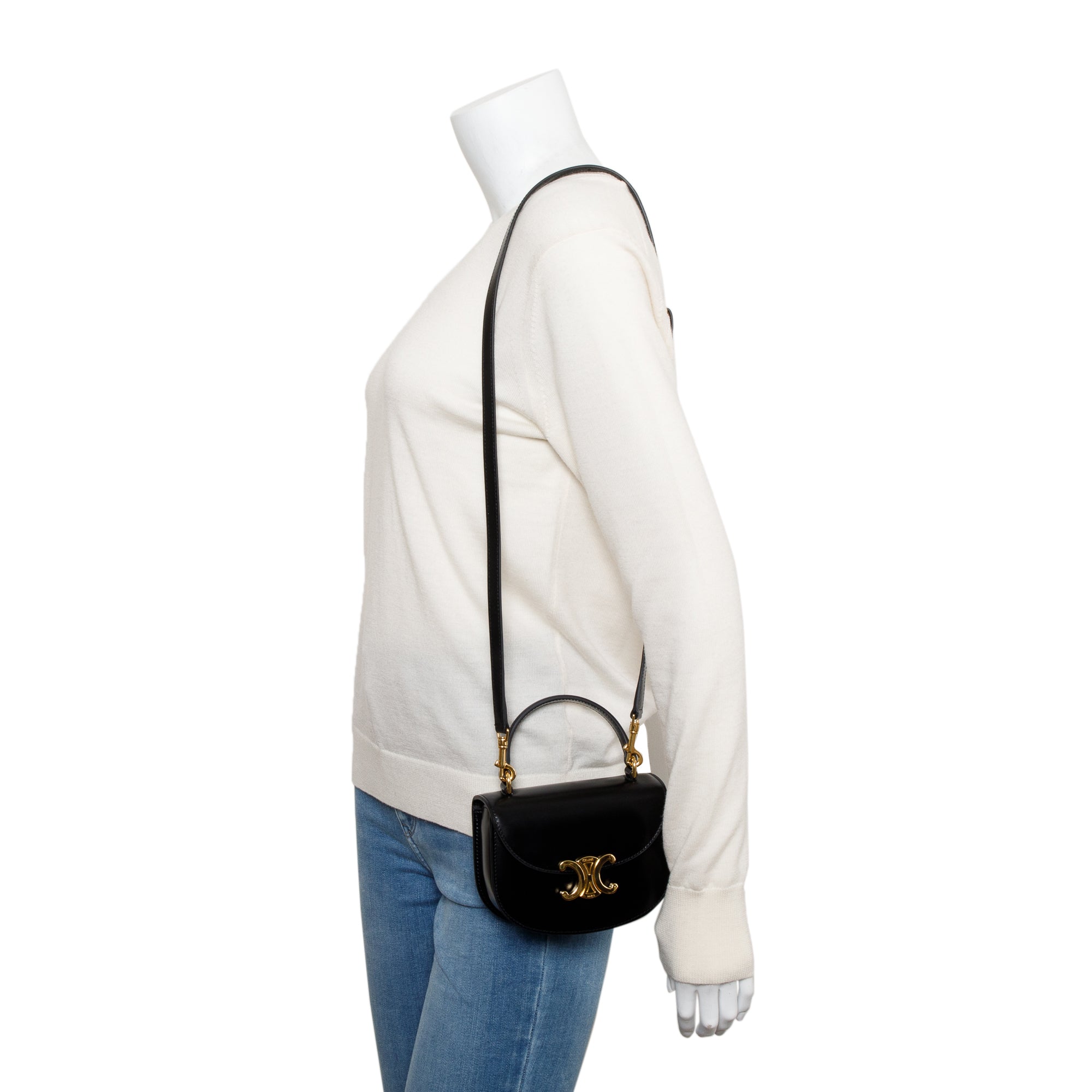 Celine Mini Box Celine 2021 Black Shiny Calfskin Leather Mini Besace Clea Shoulder Bag ...