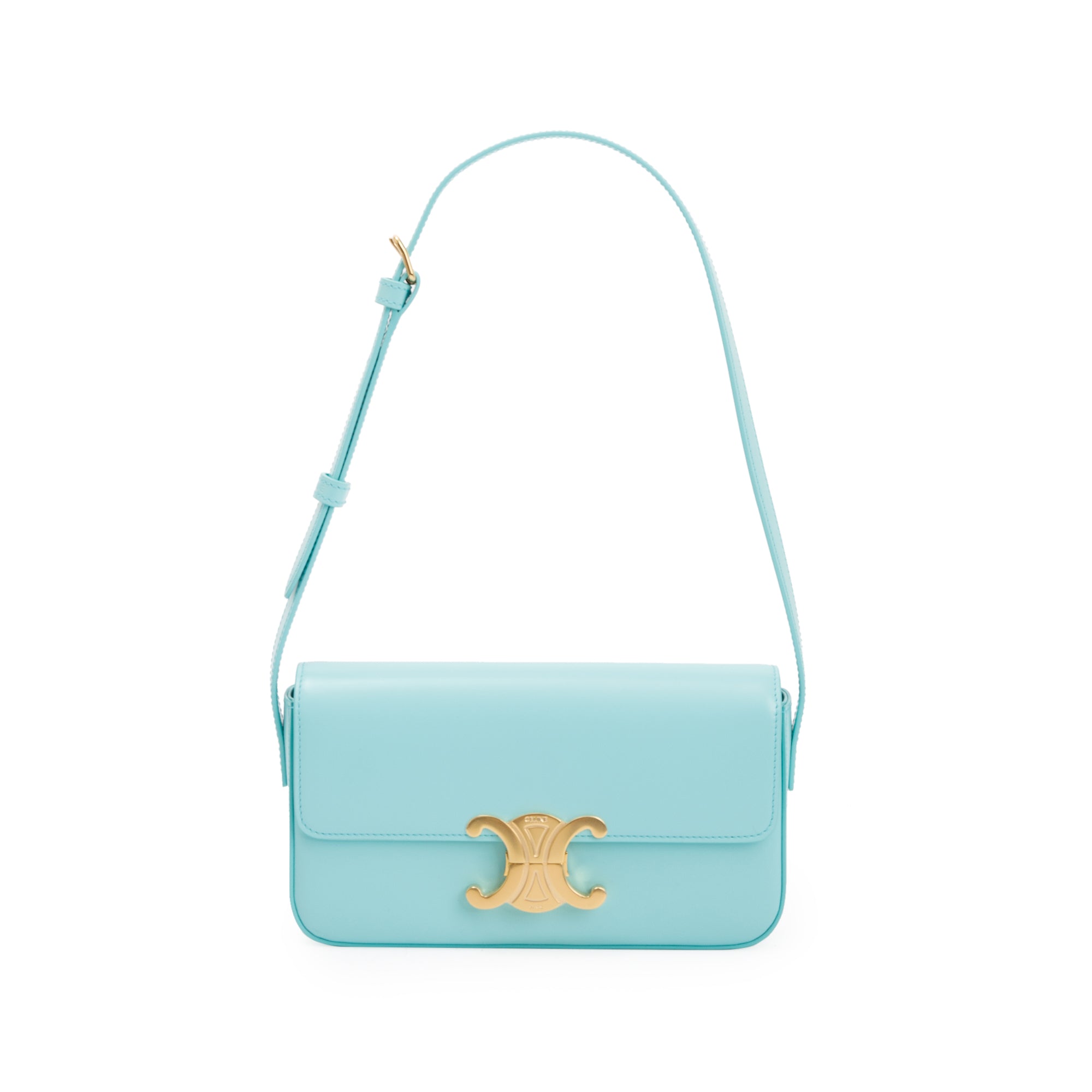 Celine 2021 Blue Smooth Calfskin Leather Triomphe Claude Shoulder Bag