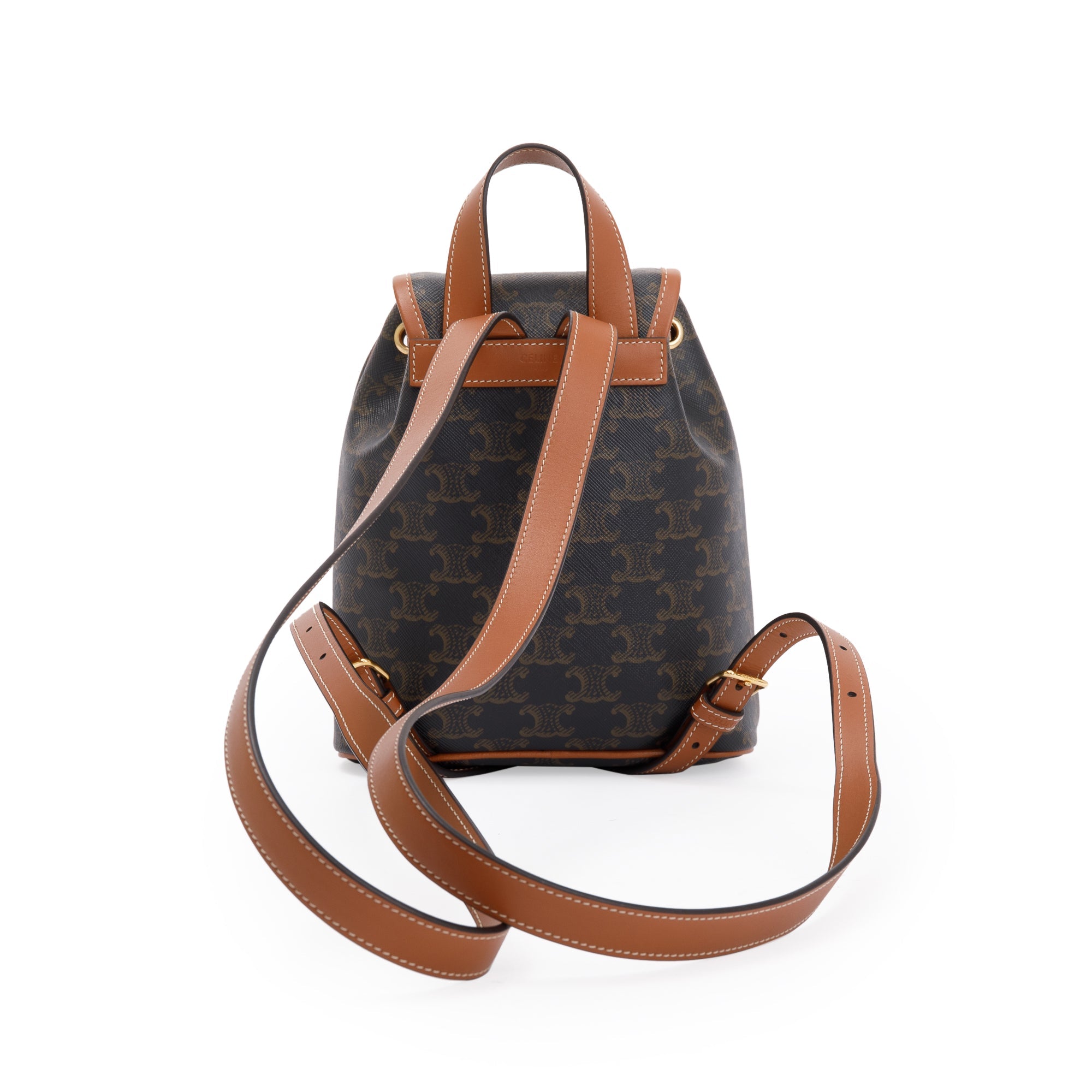 celine mini folco backpack Celine 2021 Brown Triomphe Canvas Mini Folco Backpack – OLIVER'S