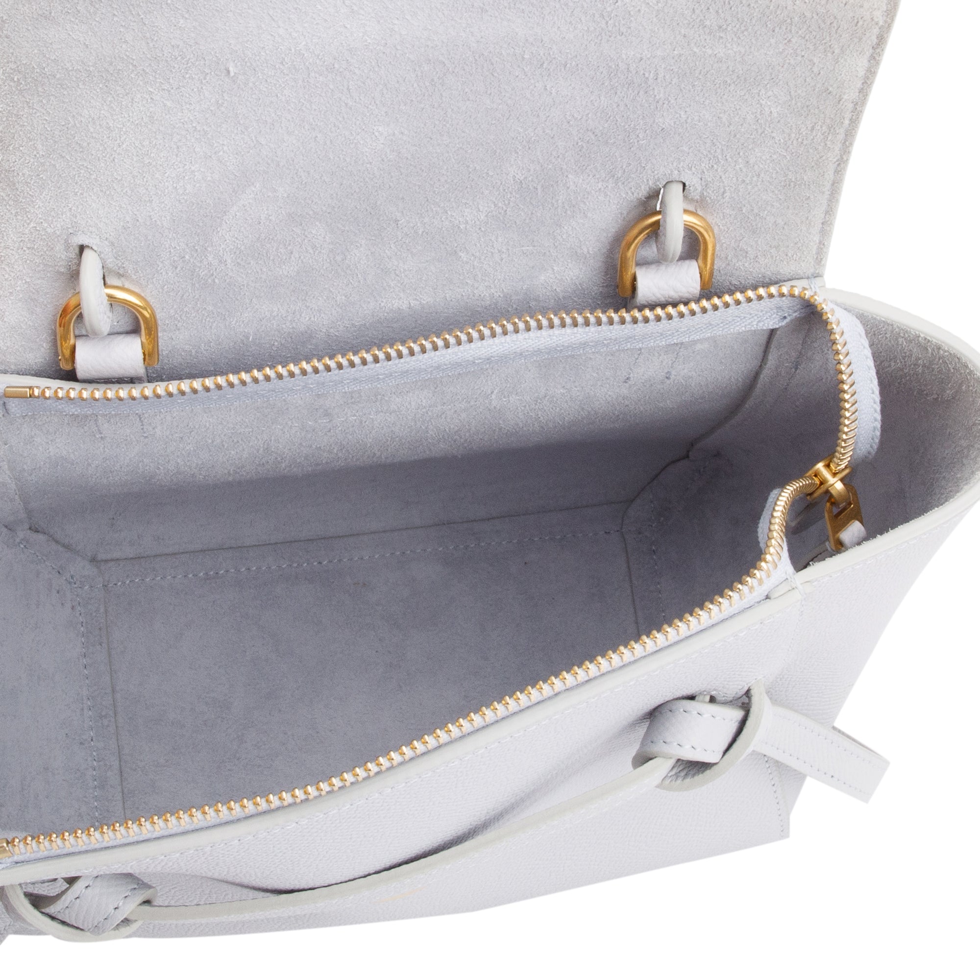 Celine 2021 Grey Grained Calfskin Leather Nano Belt Bag w/ Strap