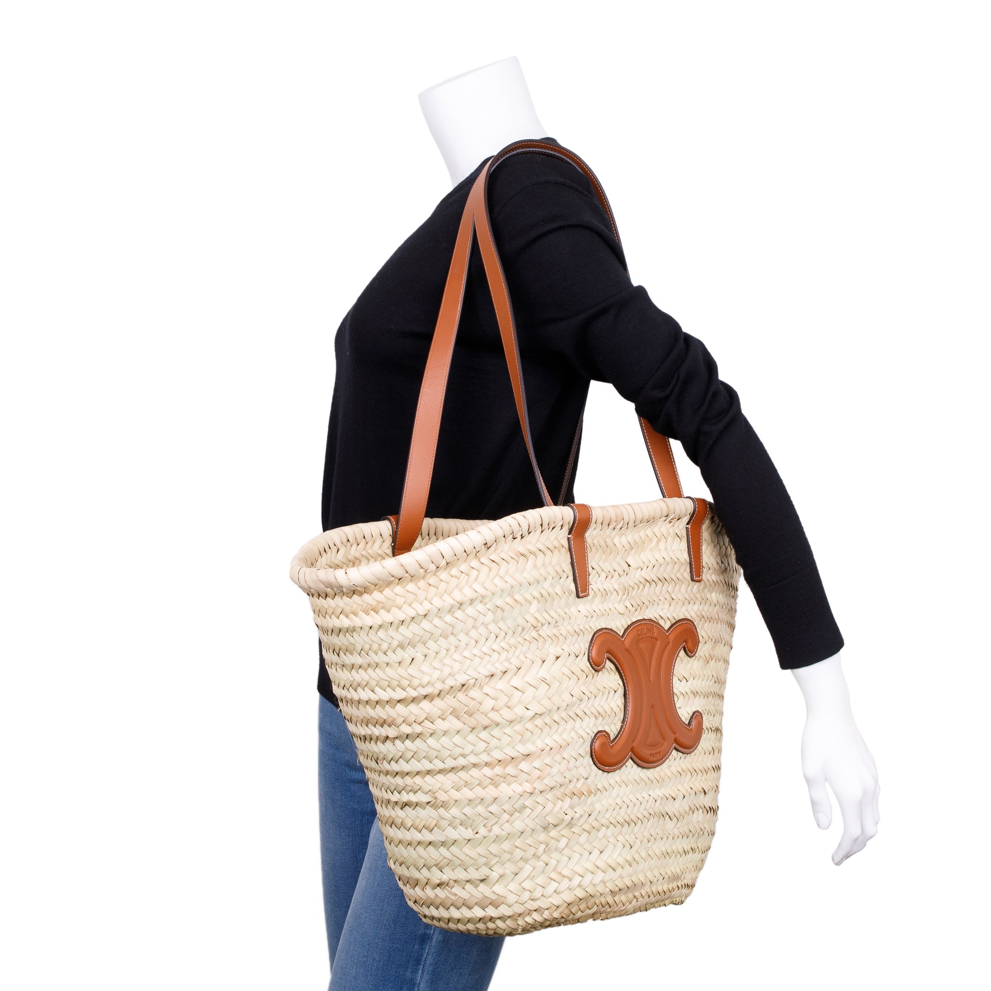 Celine 2021 Neutral Raffia Large Triomphe Panier Tote