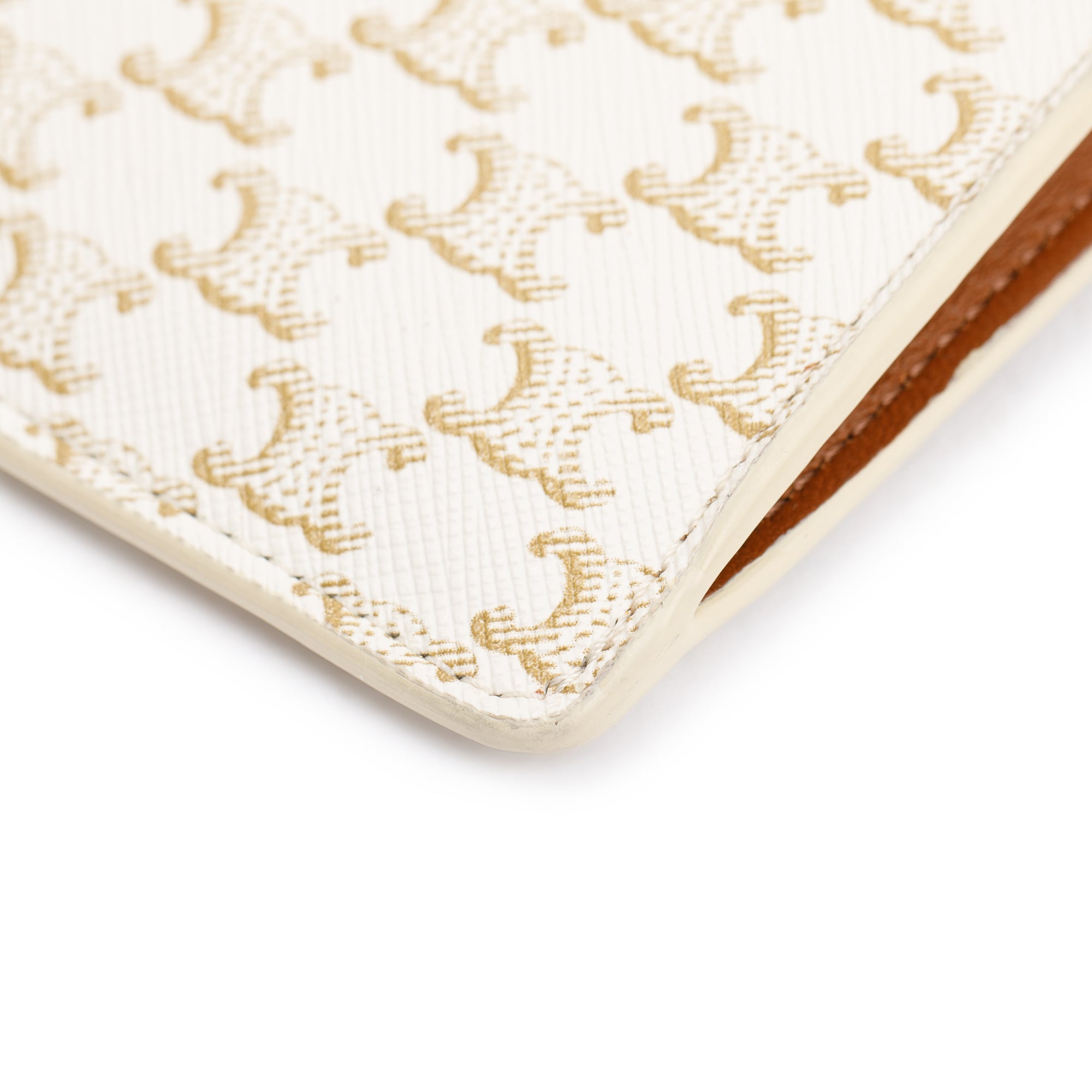 PHONE POUCH WITH FLAP IN TRIOMPHE CANVAS AND LAMBSKIN - WHITE/TAN