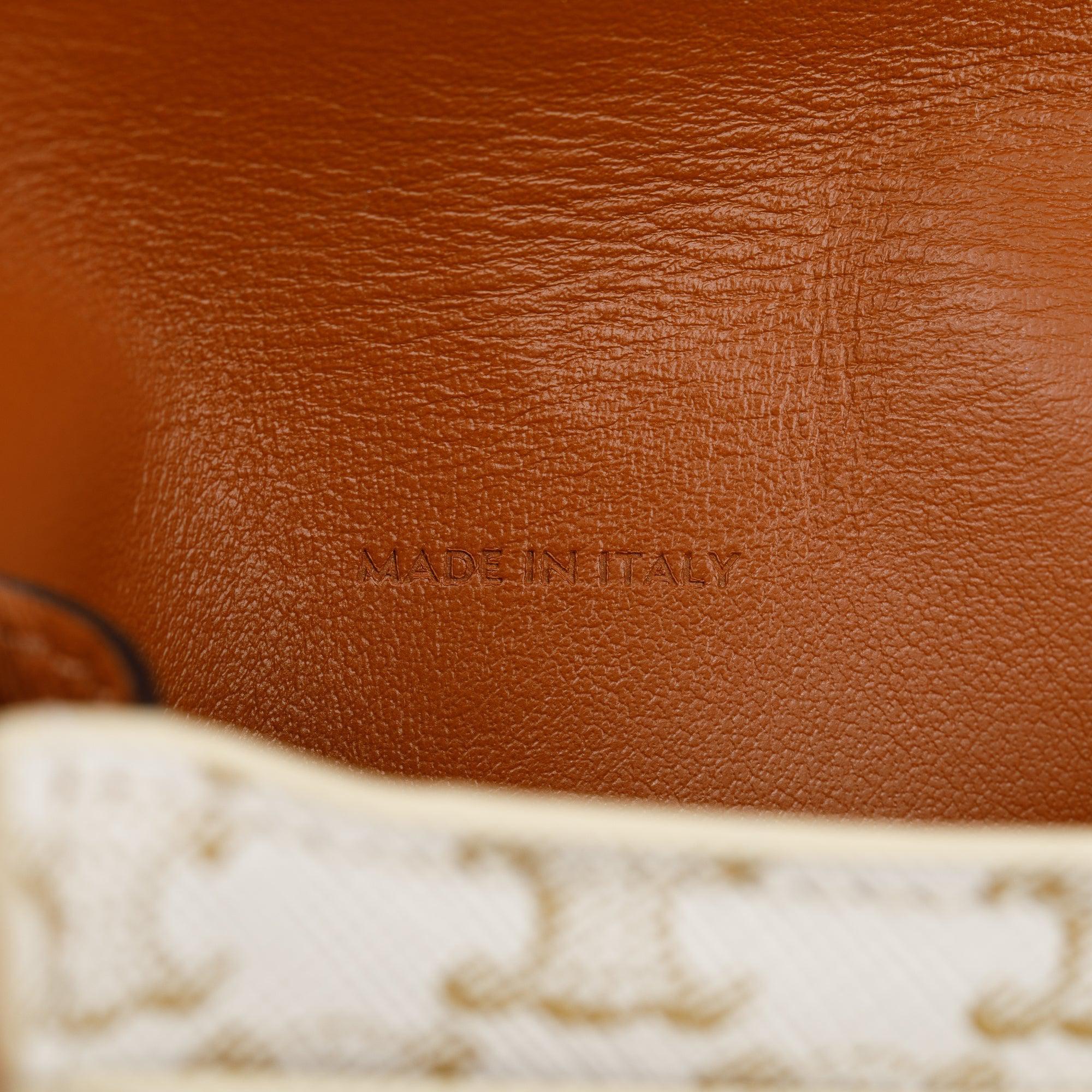 Celine 2021 White Triomphe Canvas & Tan Lambskin Leather Flap Phone Pouch