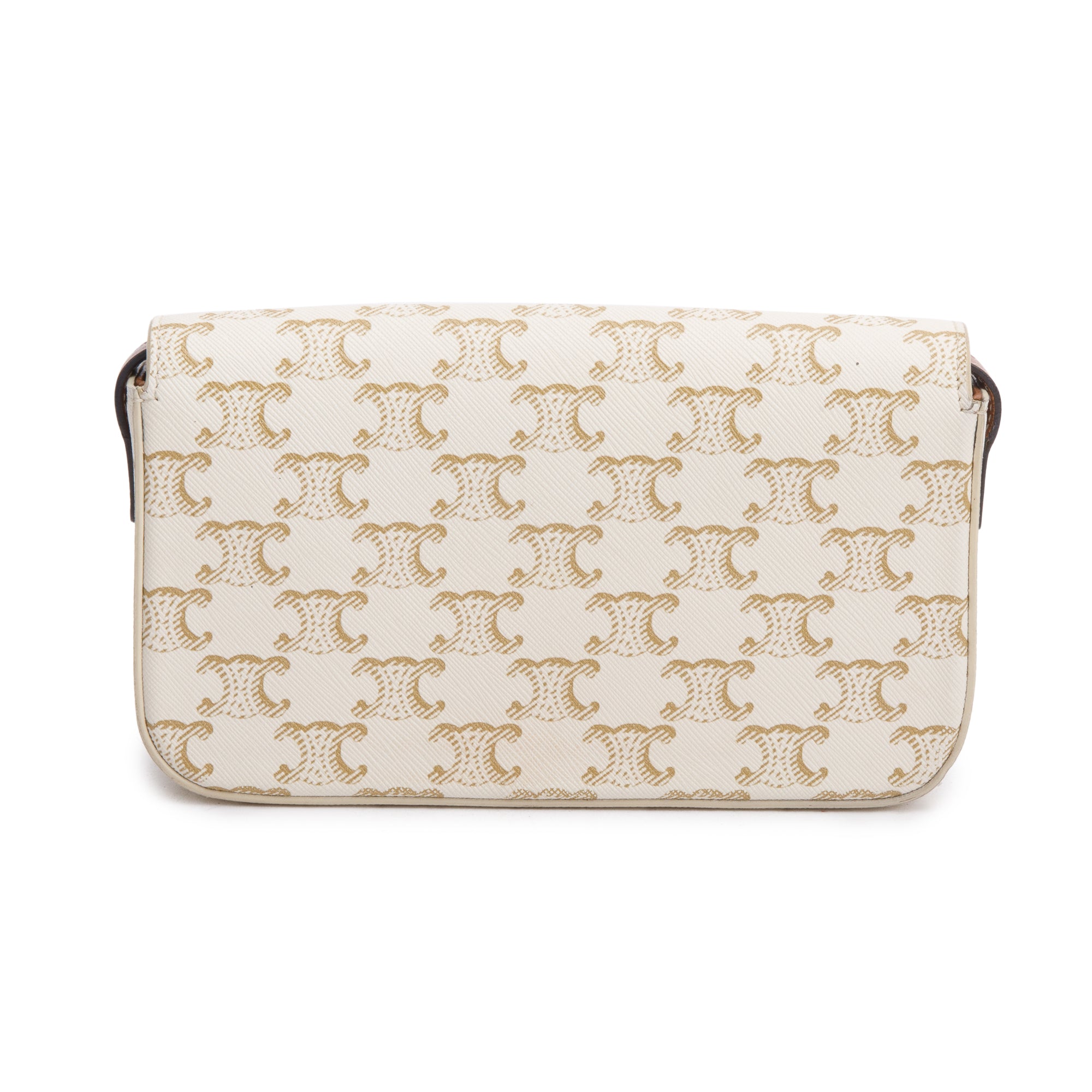 Celine 2021 White Triomphe Canvas and Calfskin Leather Claude Shoulder Bag