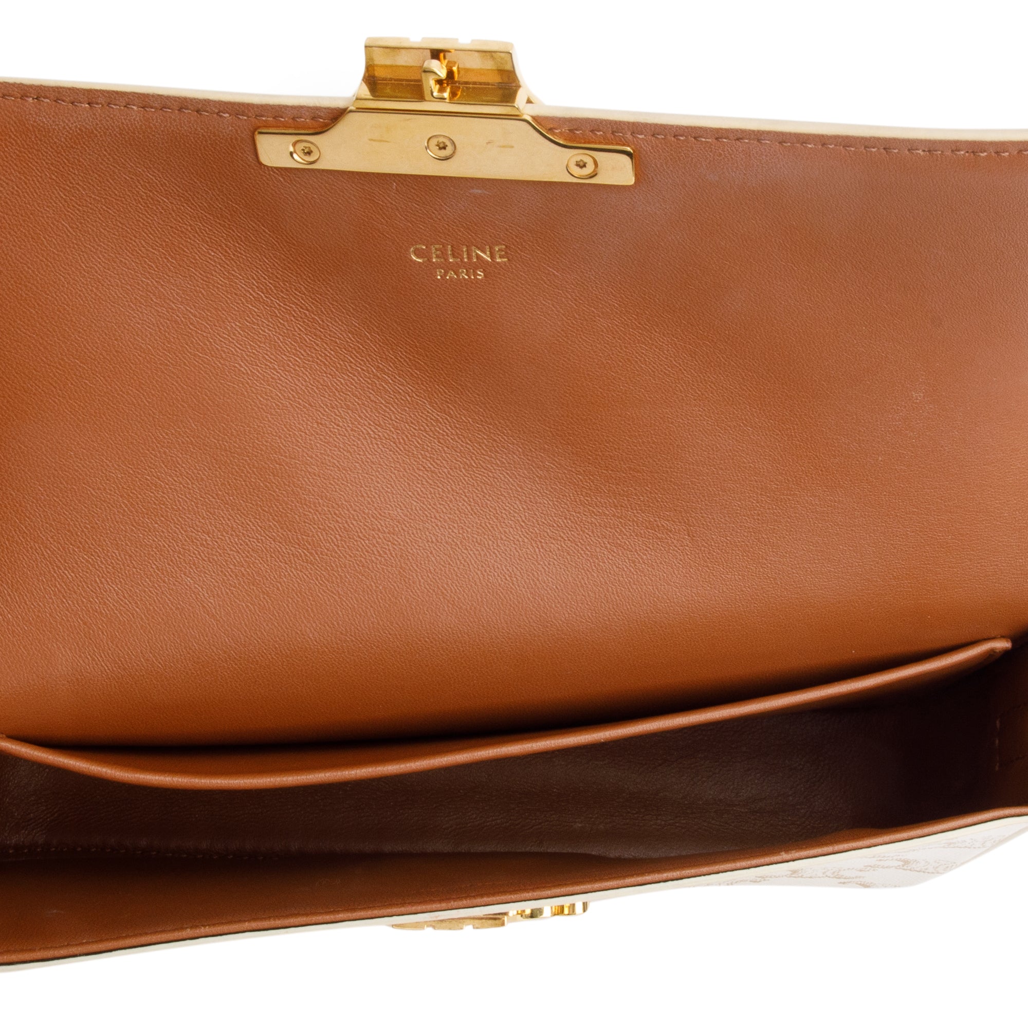 Celine 2021 White Triomphe Canvas and Calfskin Leather Claude Shoulder Bag