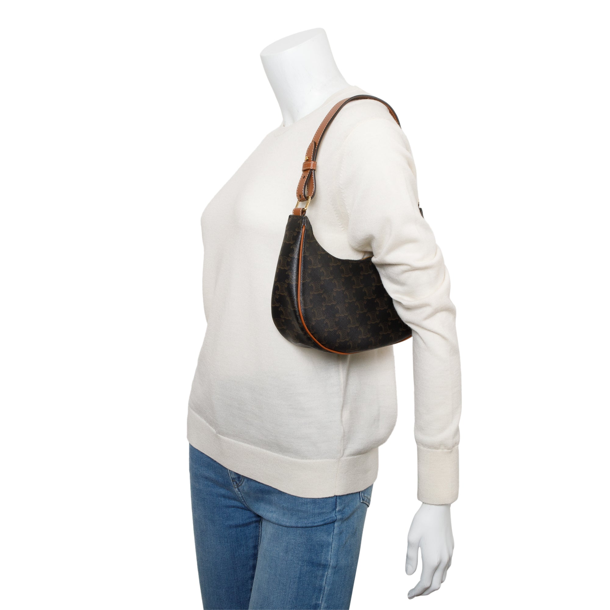 Celine 2022 Brown Triomphe Canvas Ava Shoulder Bag w/ Box