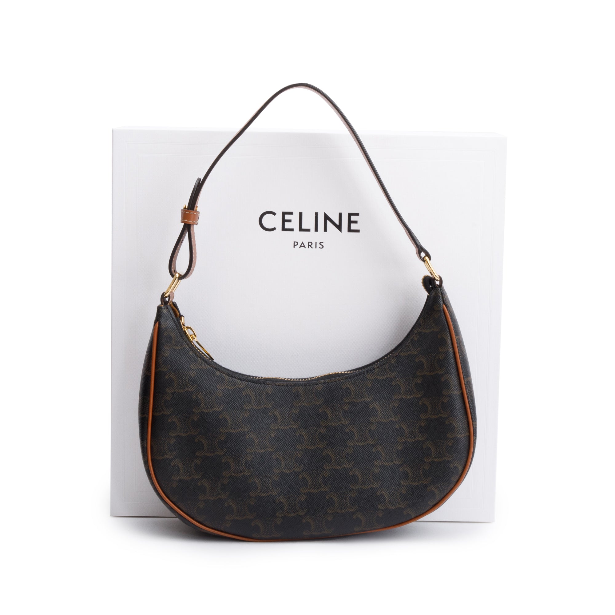 Celine 2022 Brown Triomphe Canvas Ava Shoulder Bag w/ Box