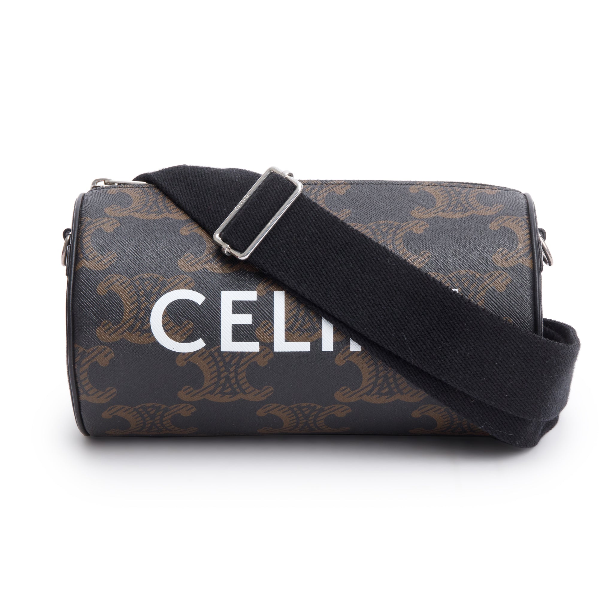 Celine 2022 Brown Triomphe Canvas Cylinder Bag w/ Strap