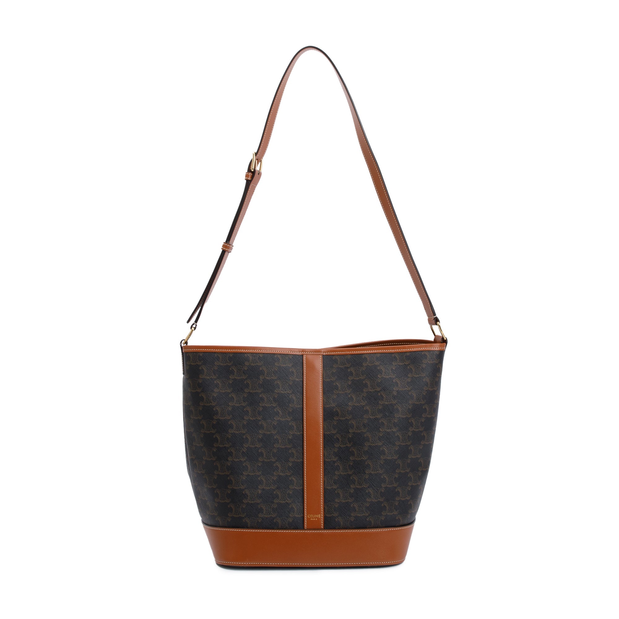 Celine 2022 Brown Triomphe Canvas Medium Bucket Bag