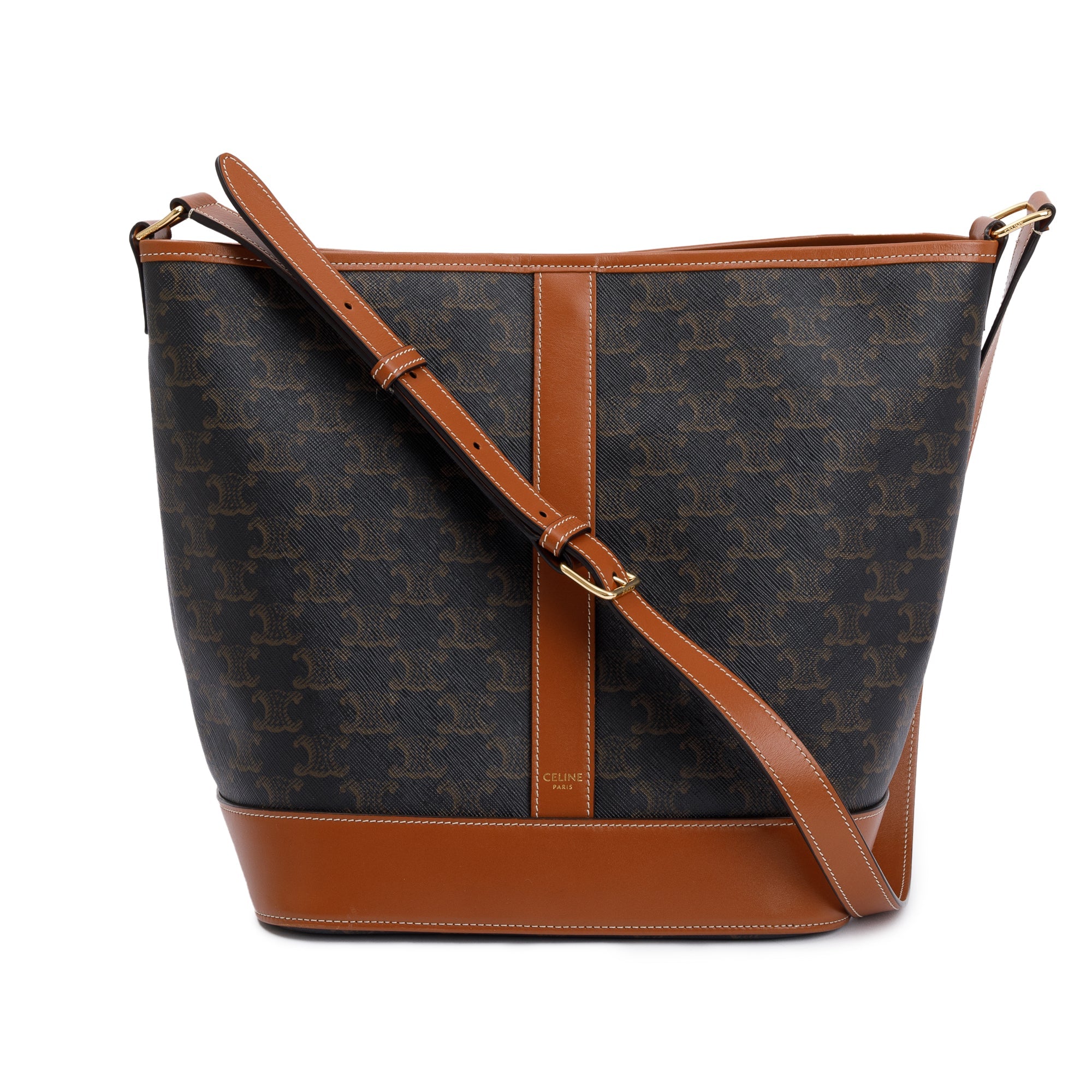 Celine 2022 Brown Triomphe Canvas Medium Bucket Bag