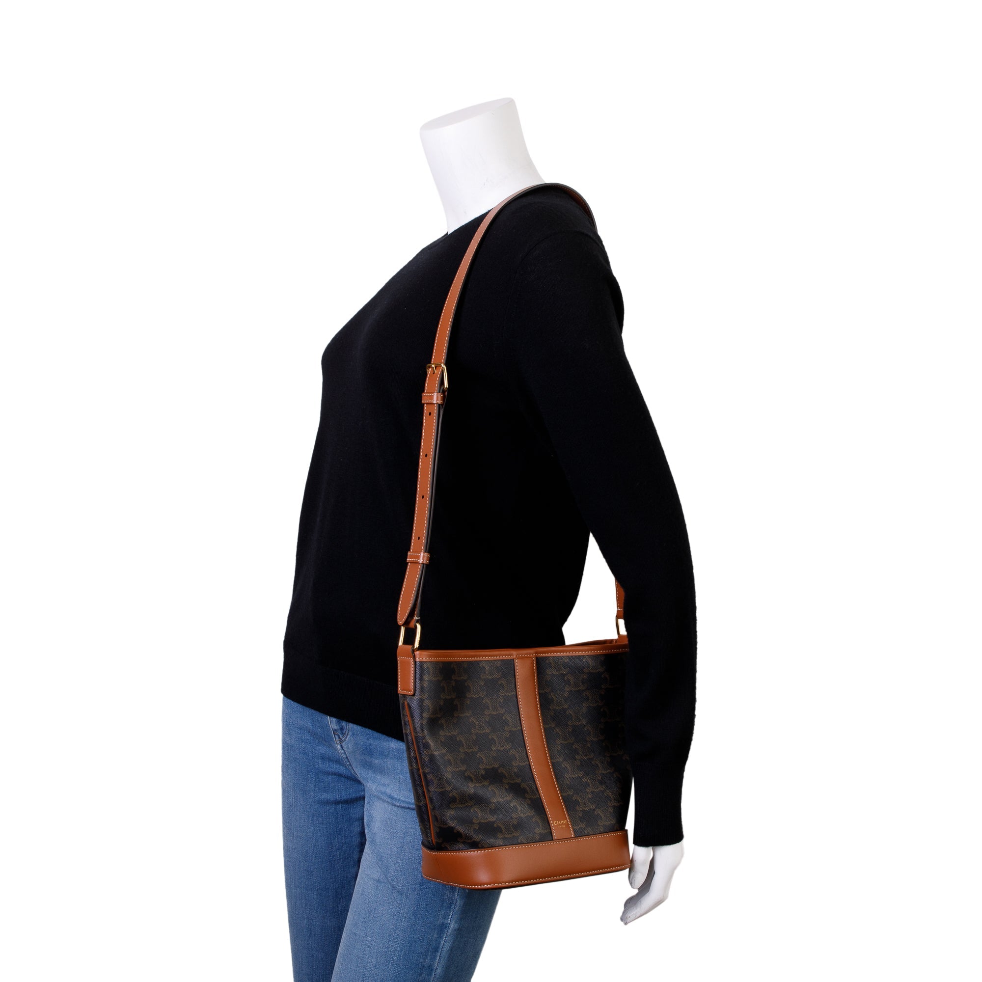 Celine 2022 Brown Triomphe Canvas Small Bucket Bag