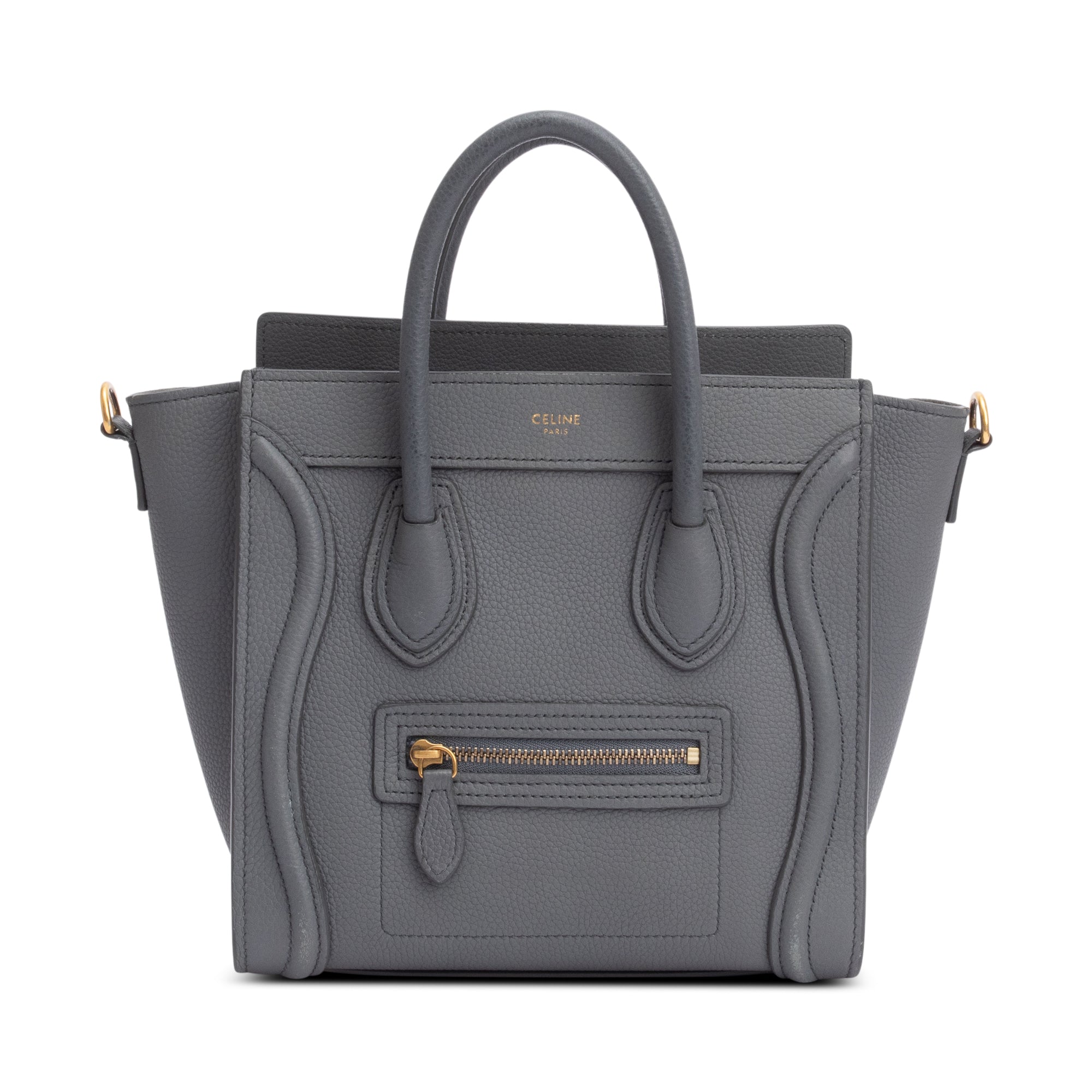 Celine 2022 Grey Calfskin Leather Nano Luggage Tote w/ Strap
