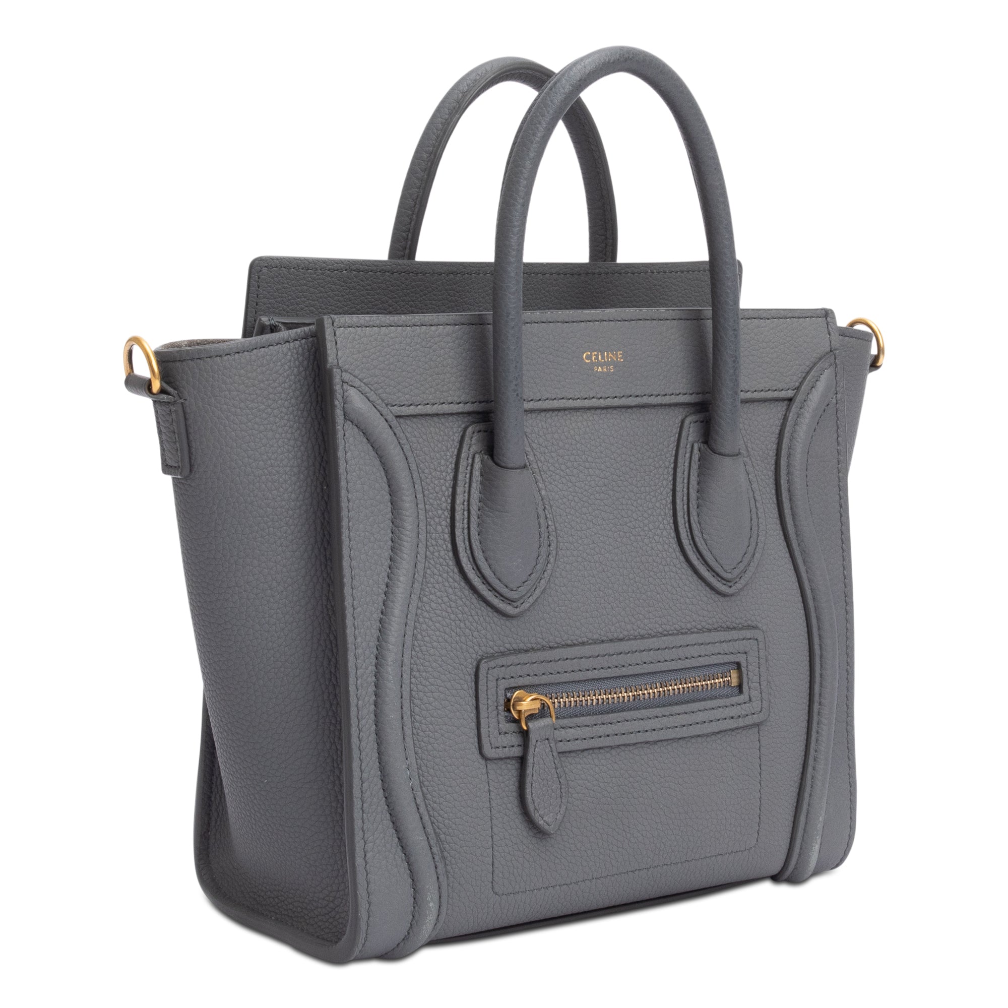 Celine 2022 Grey Calfskin Leather Nano Luggage Tote w/ Strap
