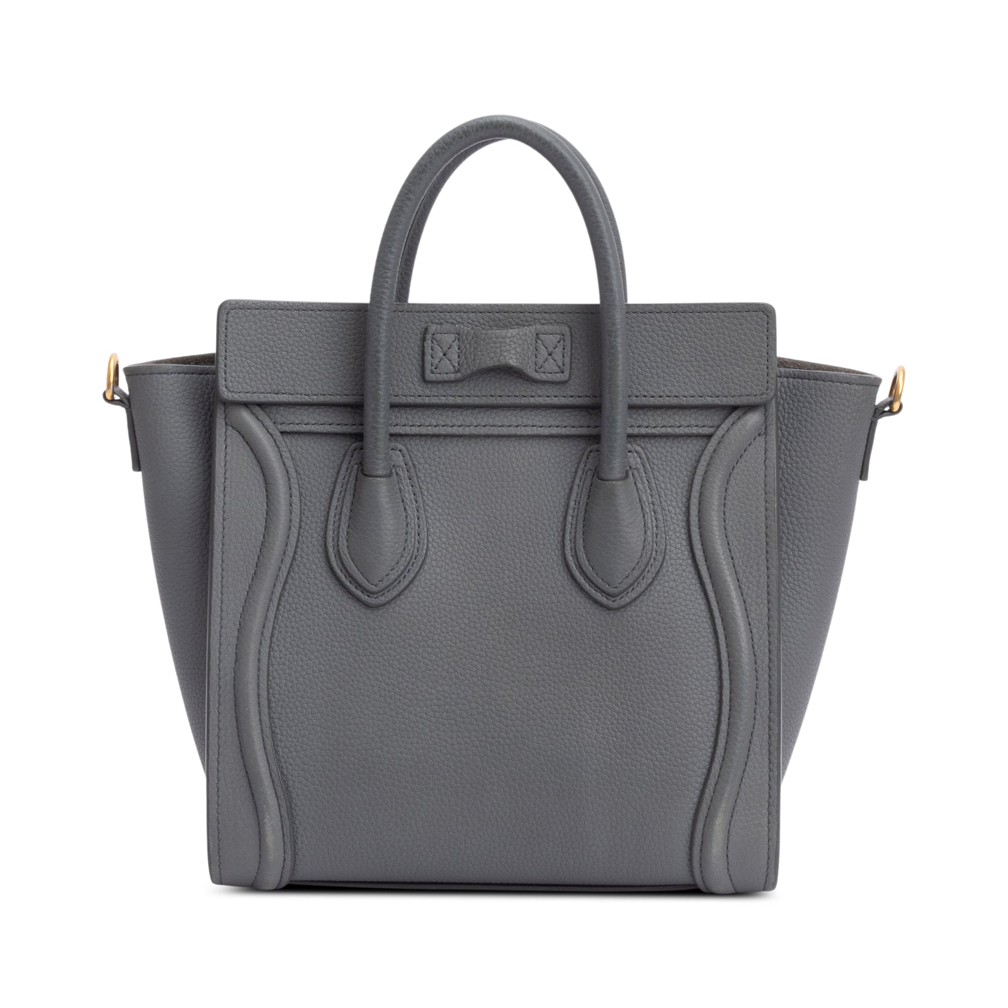 Celine 2022 Grey Calfskin Leather Nano Luggage Tote w/ Strap