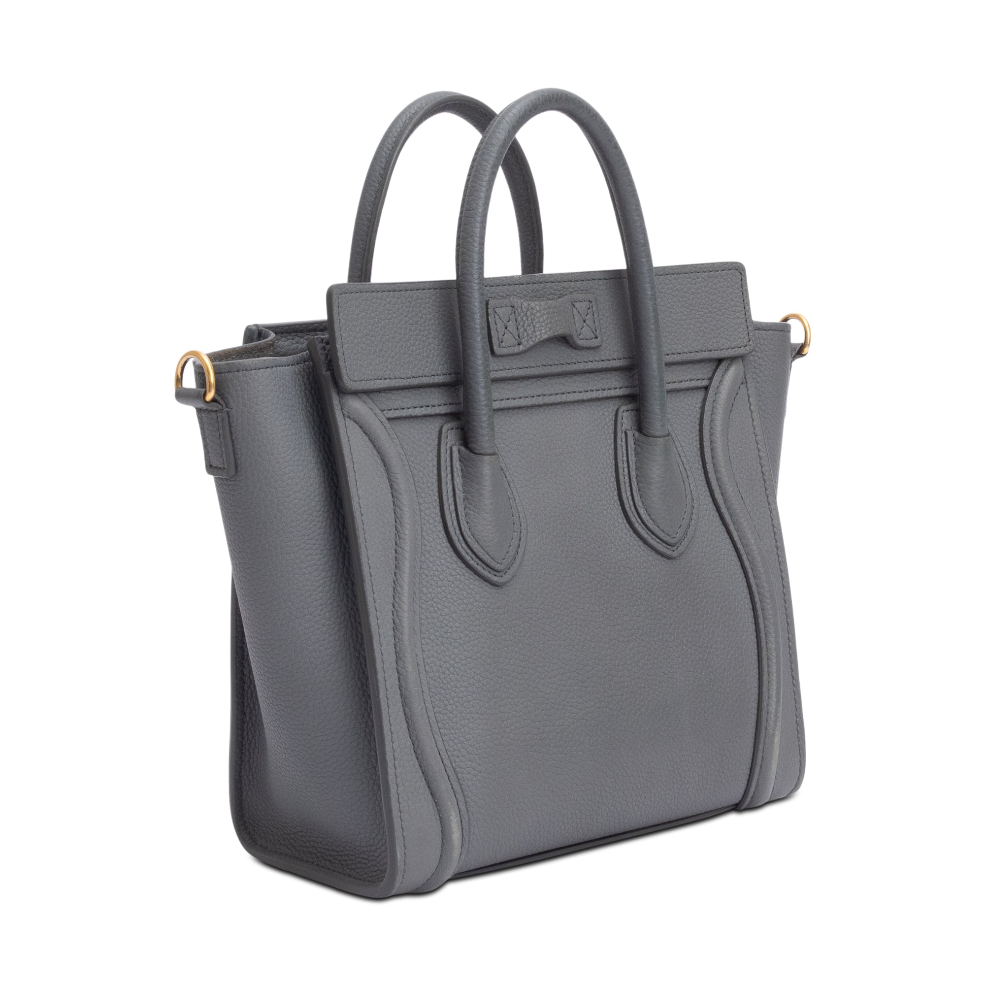 Celine 2022 Grey Calfskin Leather Nano Luggage Tote w/ Strap