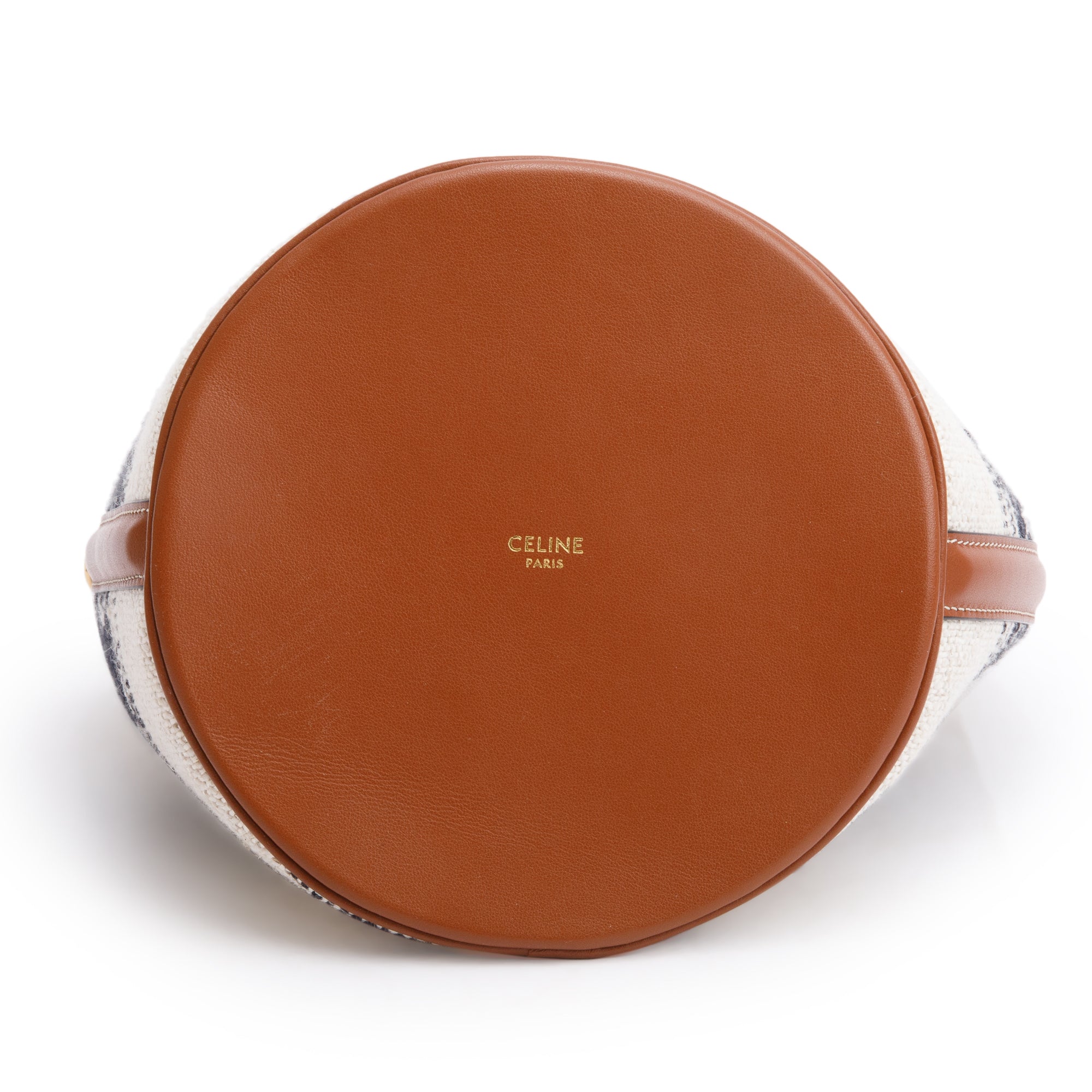 Celine 2022 Neutral Canvas Brown Leather Logo Teen 16 Bucket Bag w/ Strap