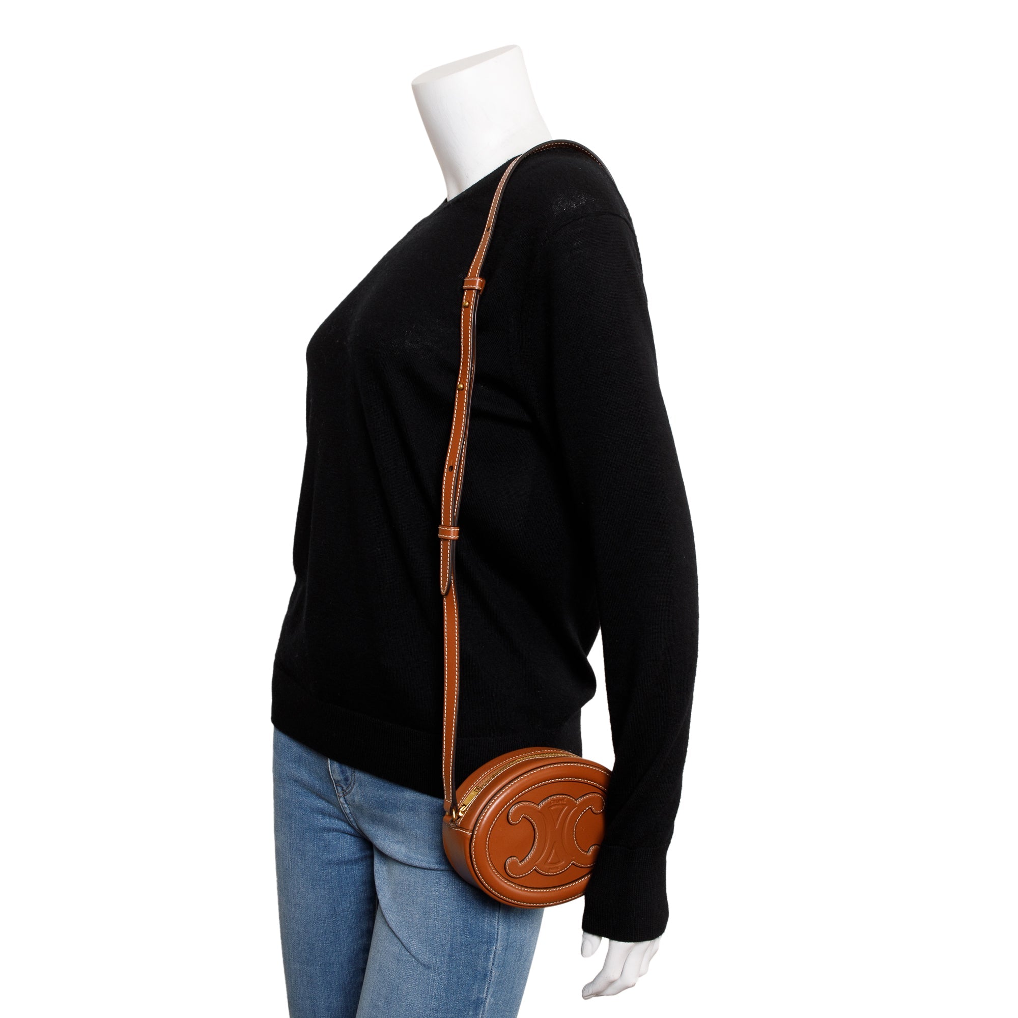 Celine 2022 Tan Smooth Calfskin Leather Mini Cuir Triomphe Oval Crossbody Bag w/ Box