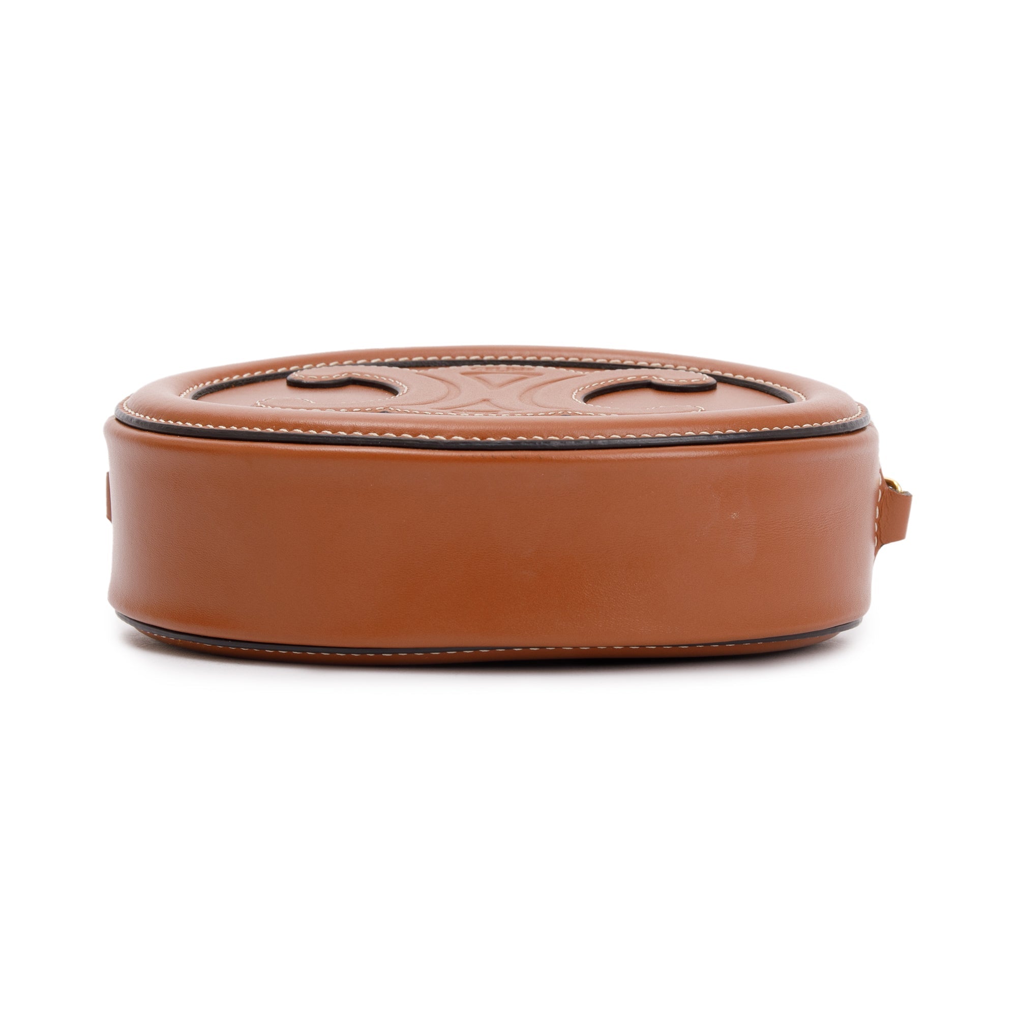 Celine 2022 Tan Smooth Calfskin Leather Mini Cuir Triomphe Oval Crossbody Bag w/ Box