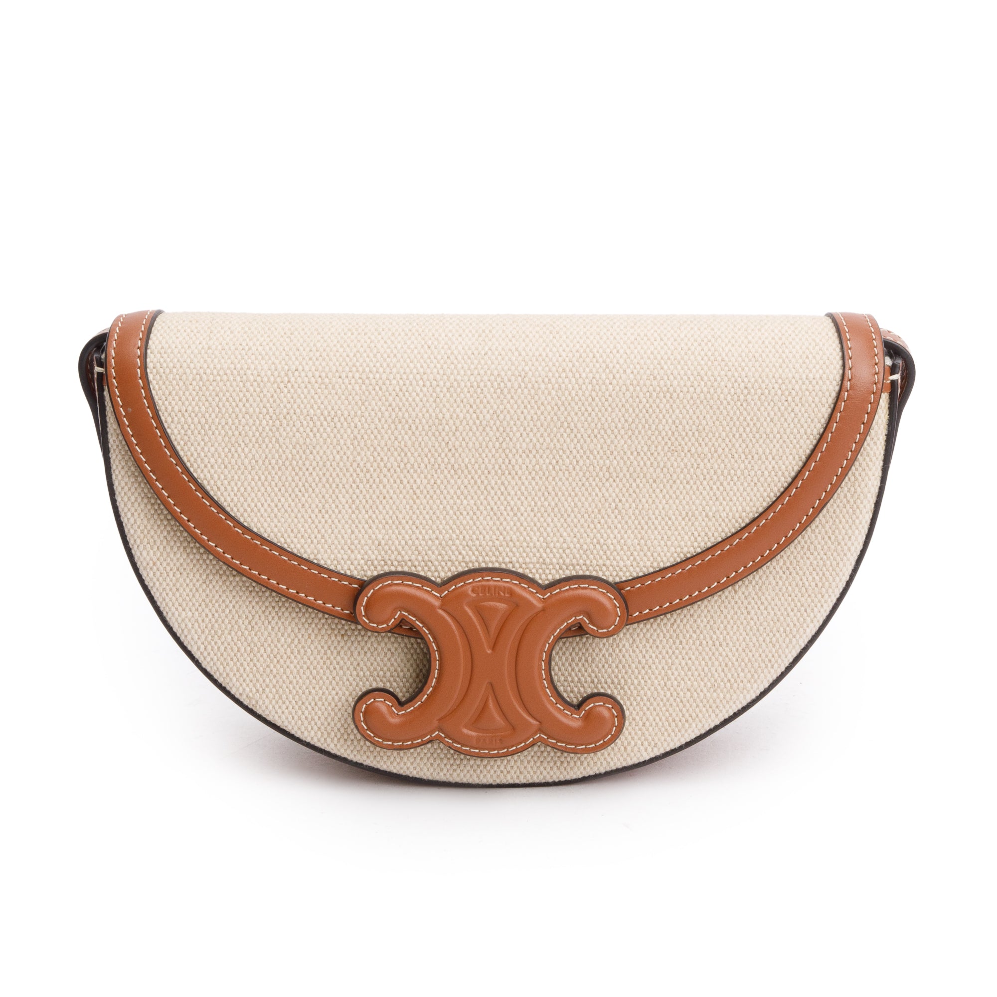 Celine 2022 Tan Smooth Calfskin Leather Neutral Canvas Besace Cuir Triomphe Crossbody Bag
