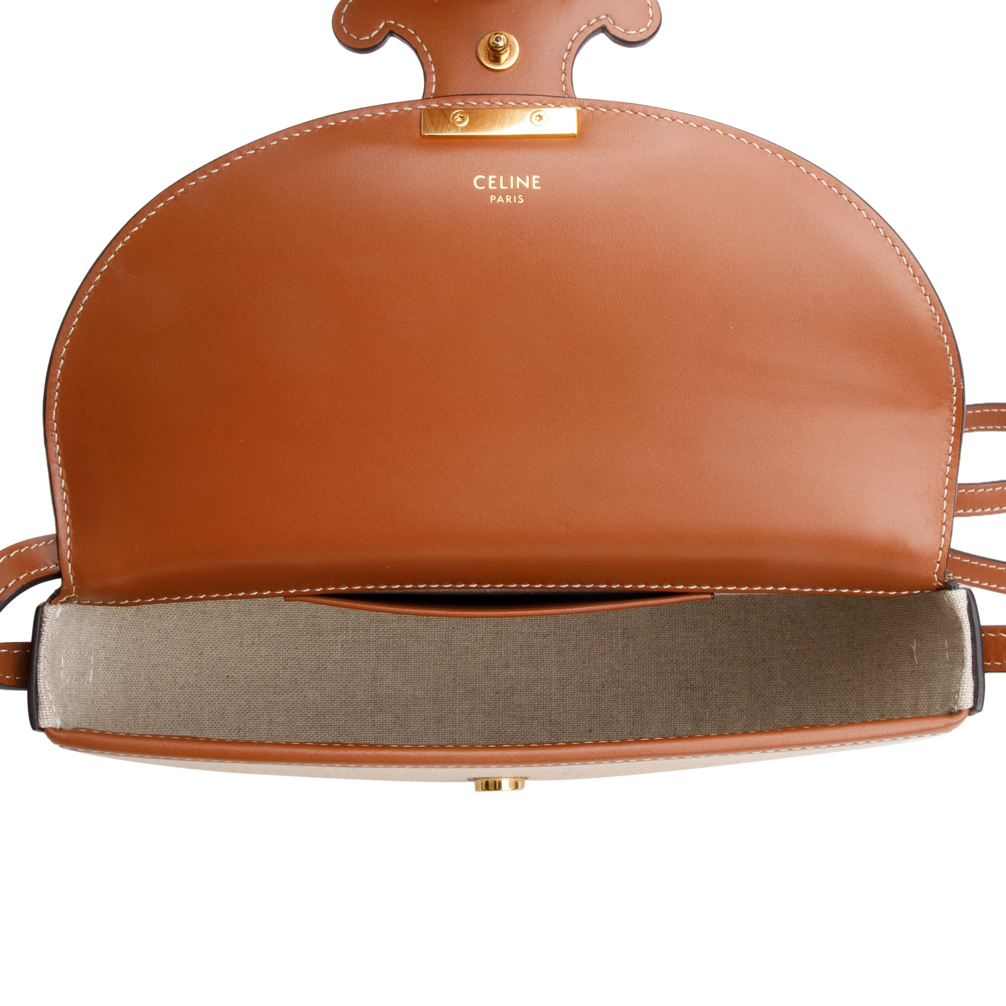 Celine 2022 Tan Smooth Calfskin Leather Neutral Canvas Besace Cuir Triomphe Crossbody Bag