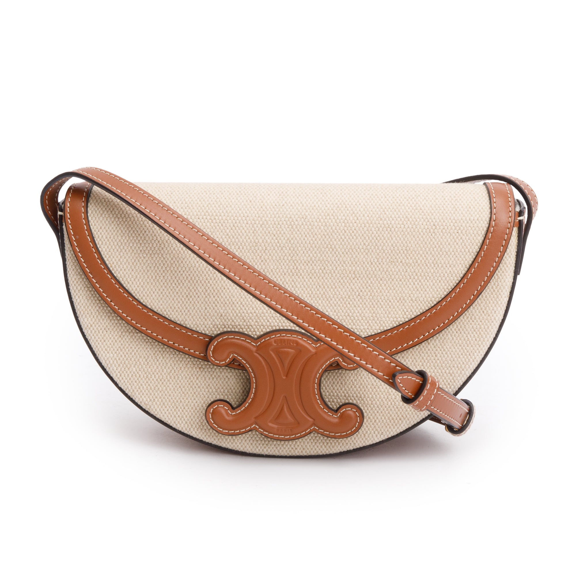 Celine 2022 Tan Smooth Calfskin Leather Neutral Canvas Besace Cuir Triomphe Crossbody Bag