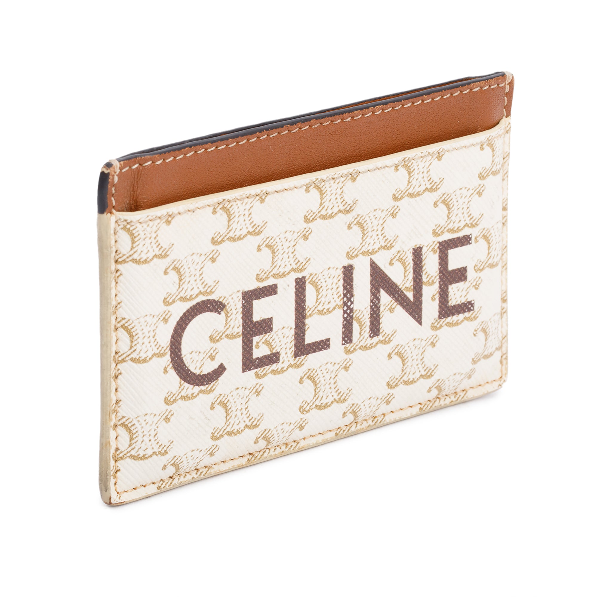 Celine 2022 White/Tan Triomphe Canvas Logo Card Holder