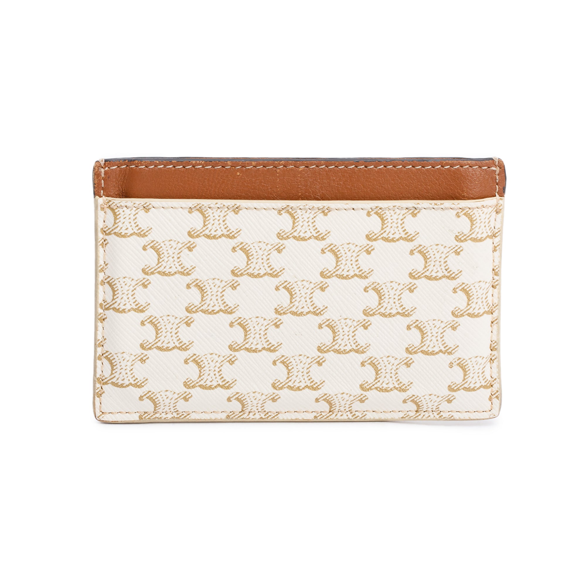 Celine 2022 White/Tan Triomphe Canvas Logo Card Holder
