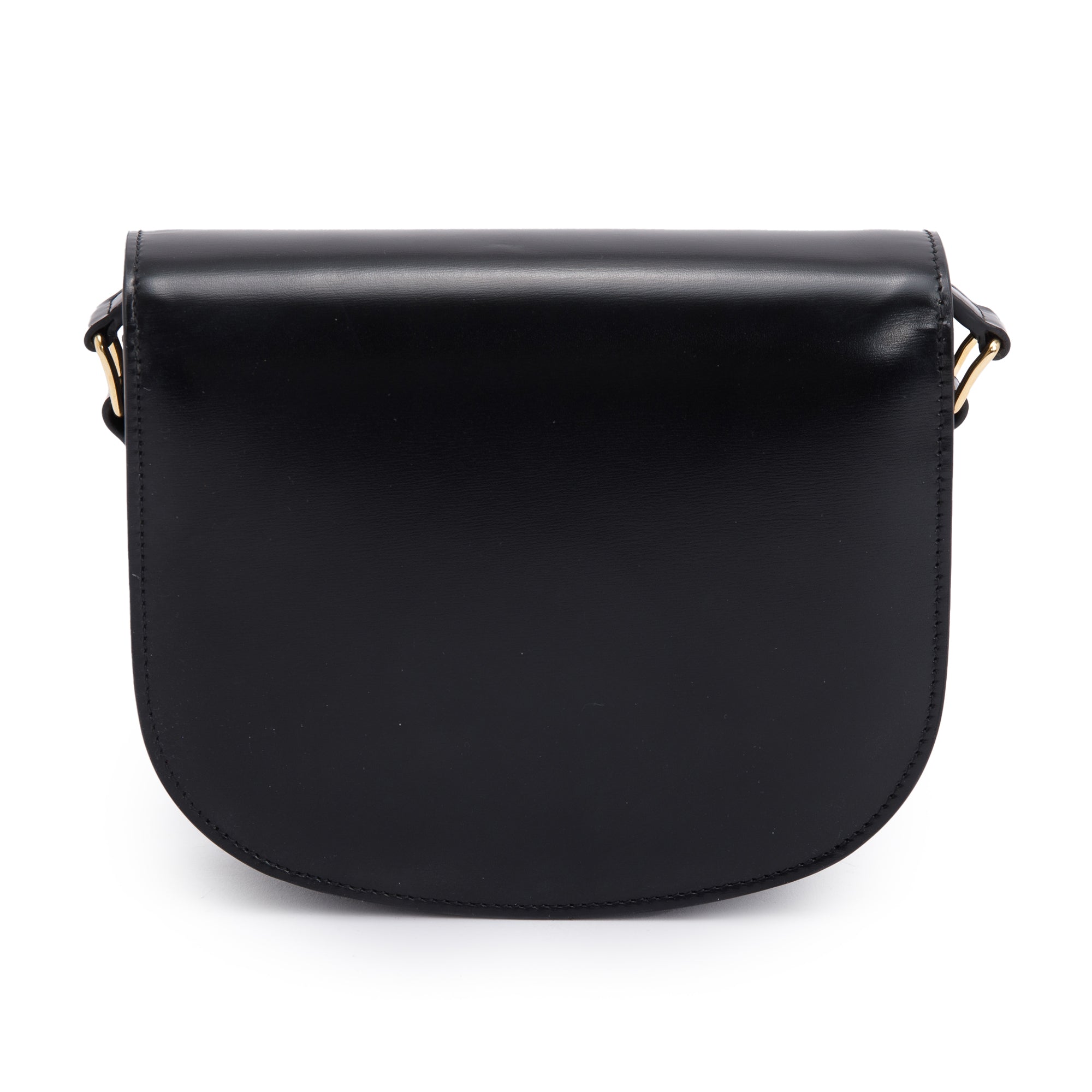 Celine 2023 Black Shiny Calfskin Leather Teen Triomphe Shoulder Bag