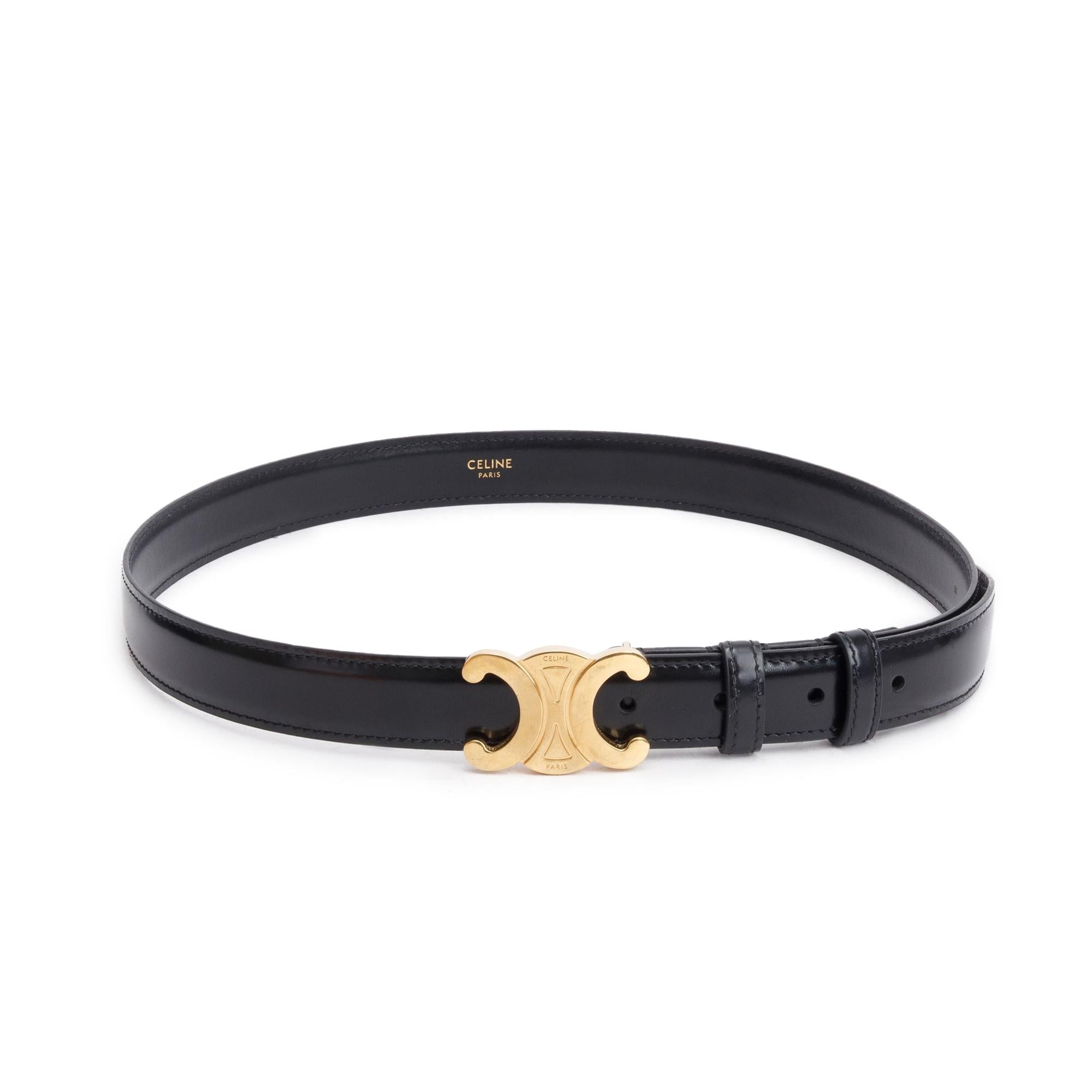 Celine 2023 Black Taurillon Leather Medium Triomphe 25 MM Belt, Size 80 w/ Box
