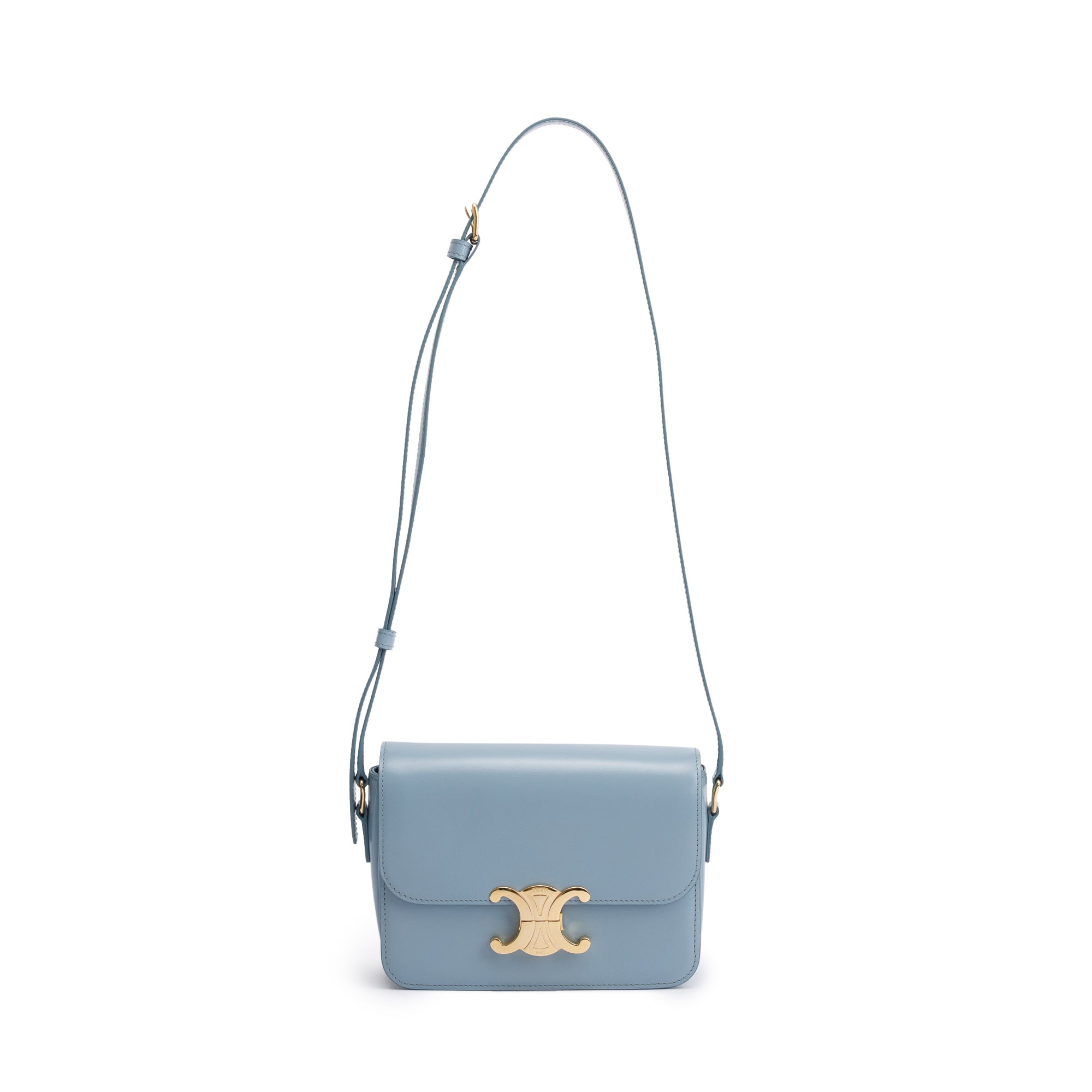 Celine 2023 Blue Shiny Calfskin Leather Teen Triomphe Shoulder Bag