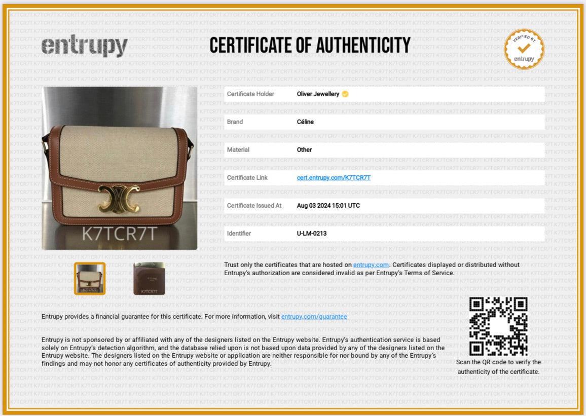 Celine 2023 Natural Canvas Tan Calfskin Leather Teen Triomphe Shoulder Bag w/ Box