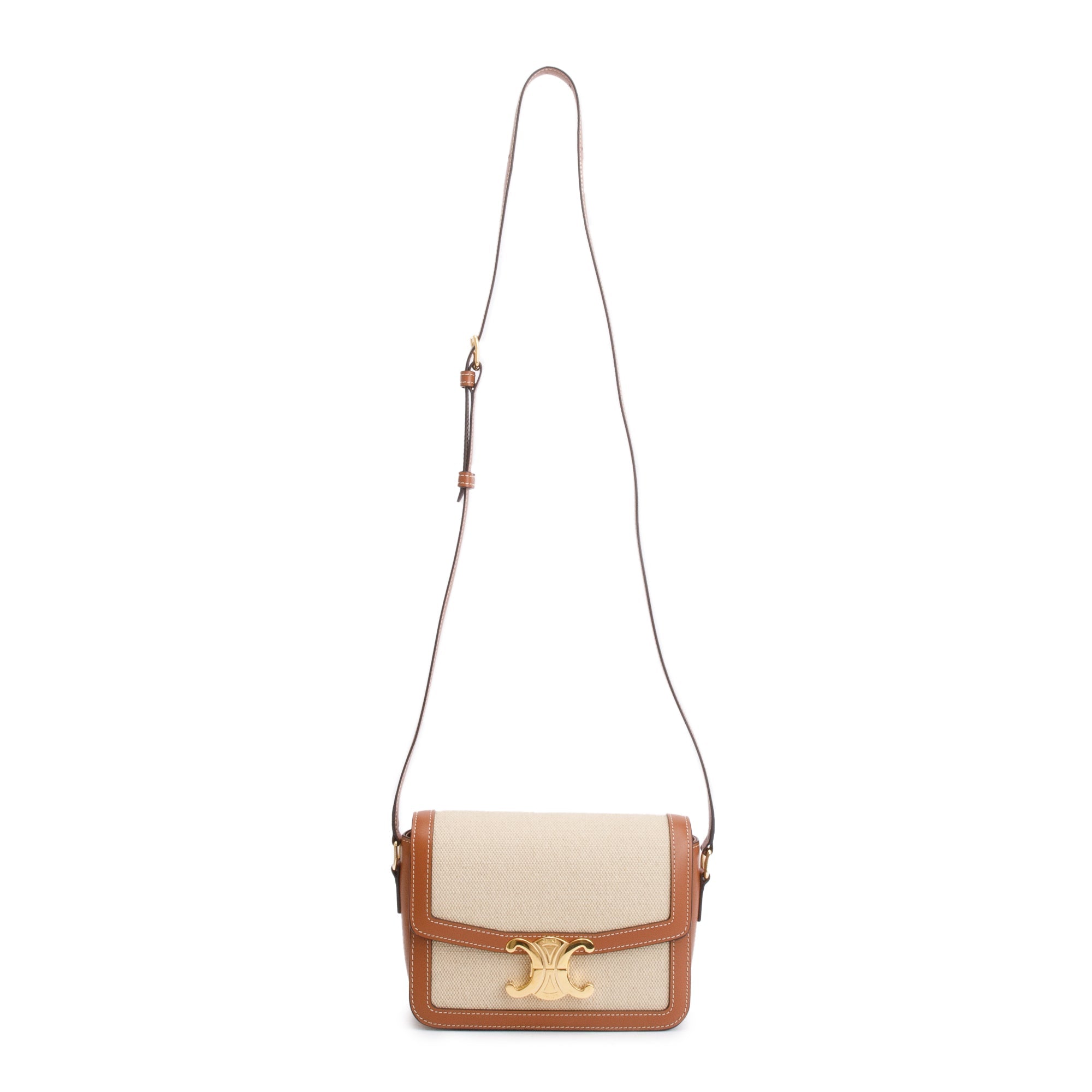 Celine 2023 Natural Canvas Tan Calfskin Leather Teen