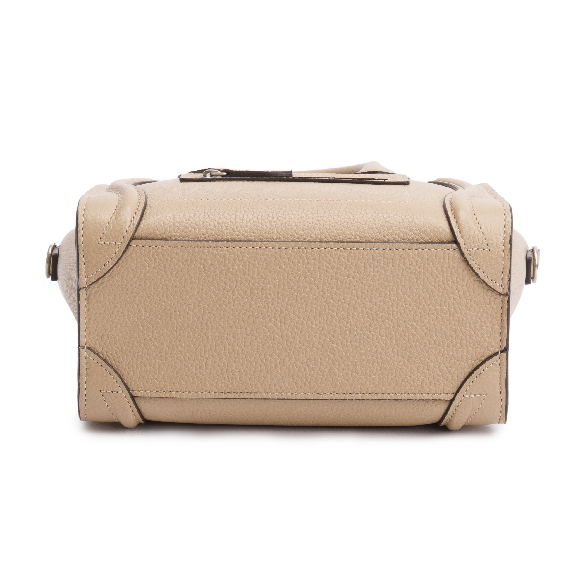 Celine Beige Drummed Calfskin Leather Nano Luggage Tote w/ Strap