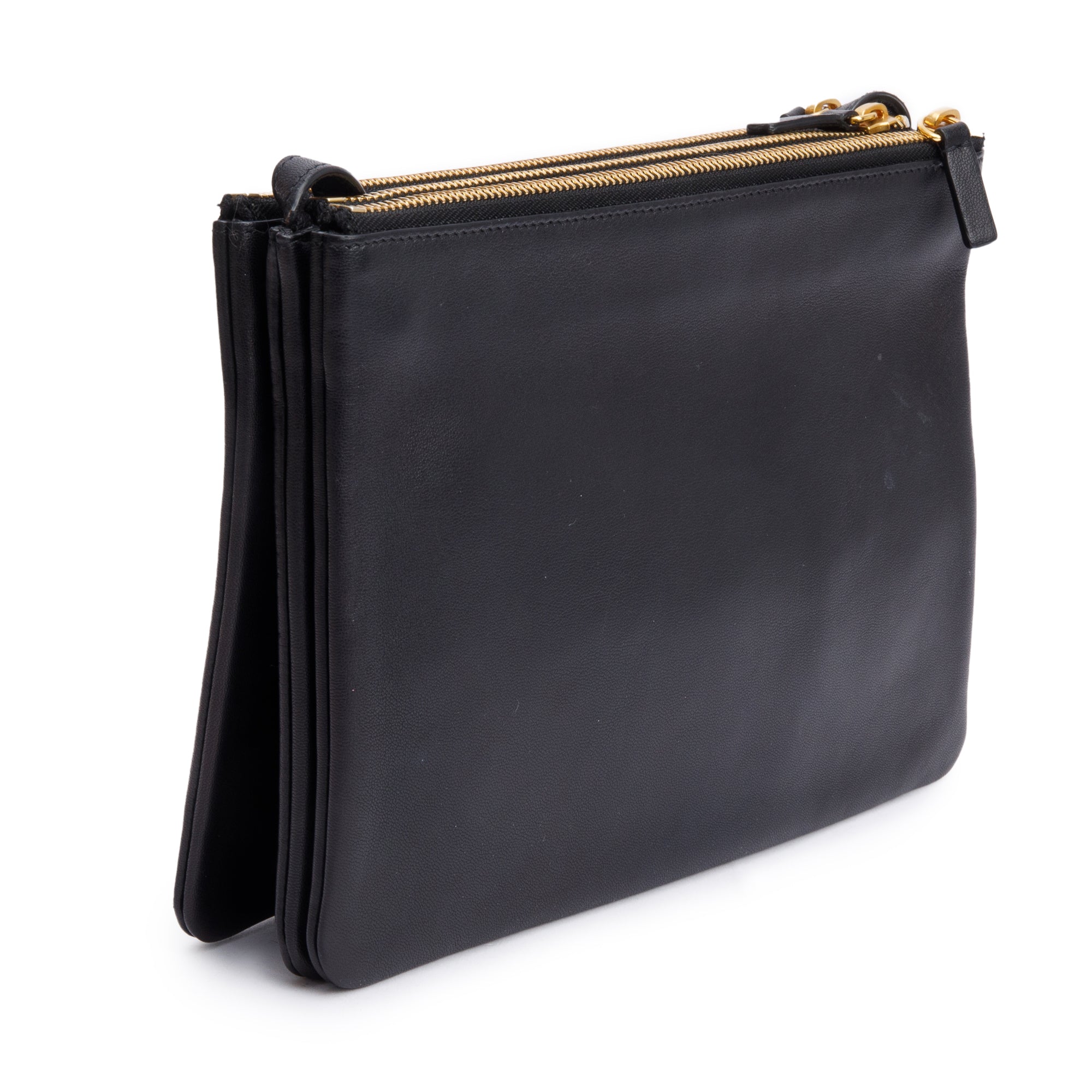 Celine Black Calfskin Leather Large Trio Crossbody Bag
