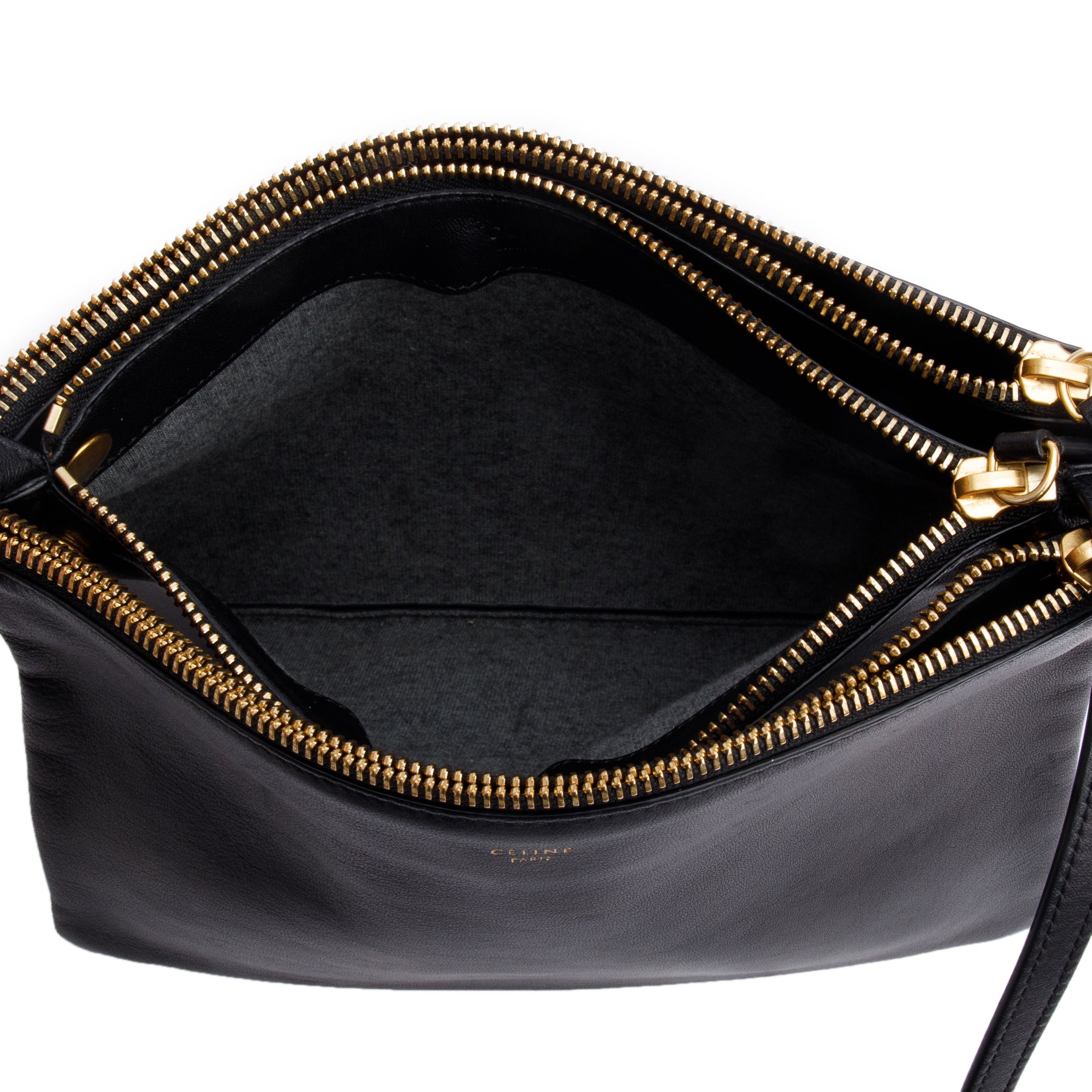 Celine Black Calfskin Leather Large Trio Crossbody Bag