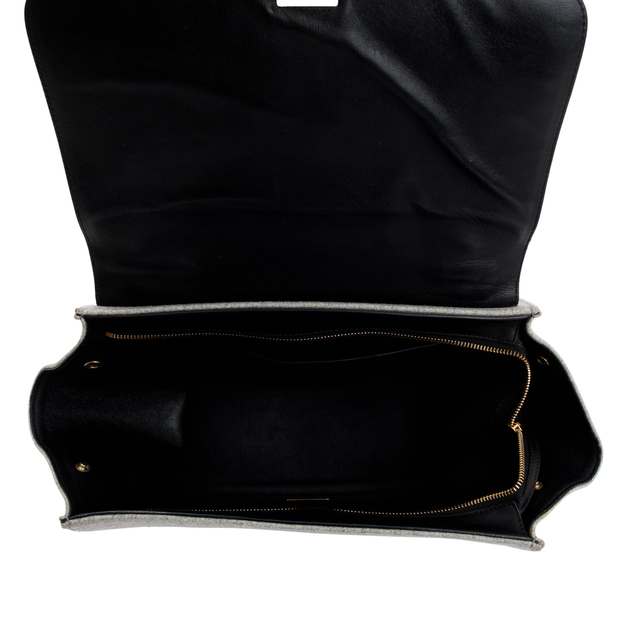 Celine Black Calfskin Leather and Grey Felt Medium Trapeze Bag