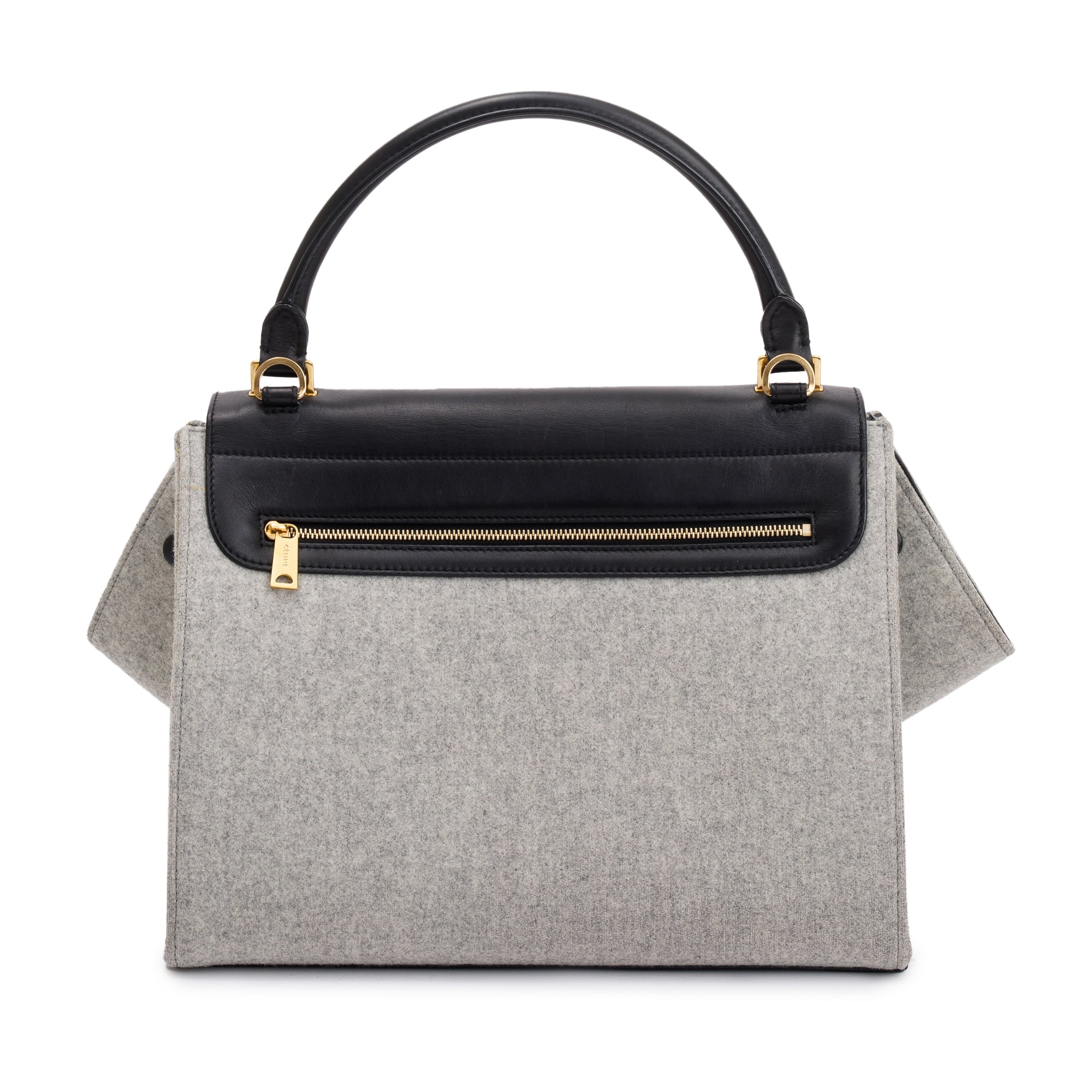 Celine Black Calfskin Leather and Grey Felt Medium Trapeze Bag