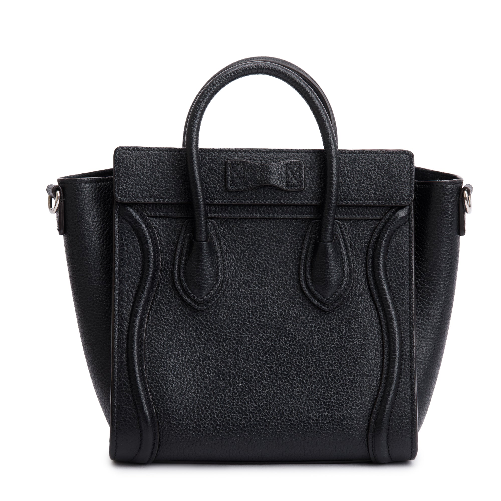 Celine Black Drummed Calfskin Leather Nano Luggage Tote w/ Strap