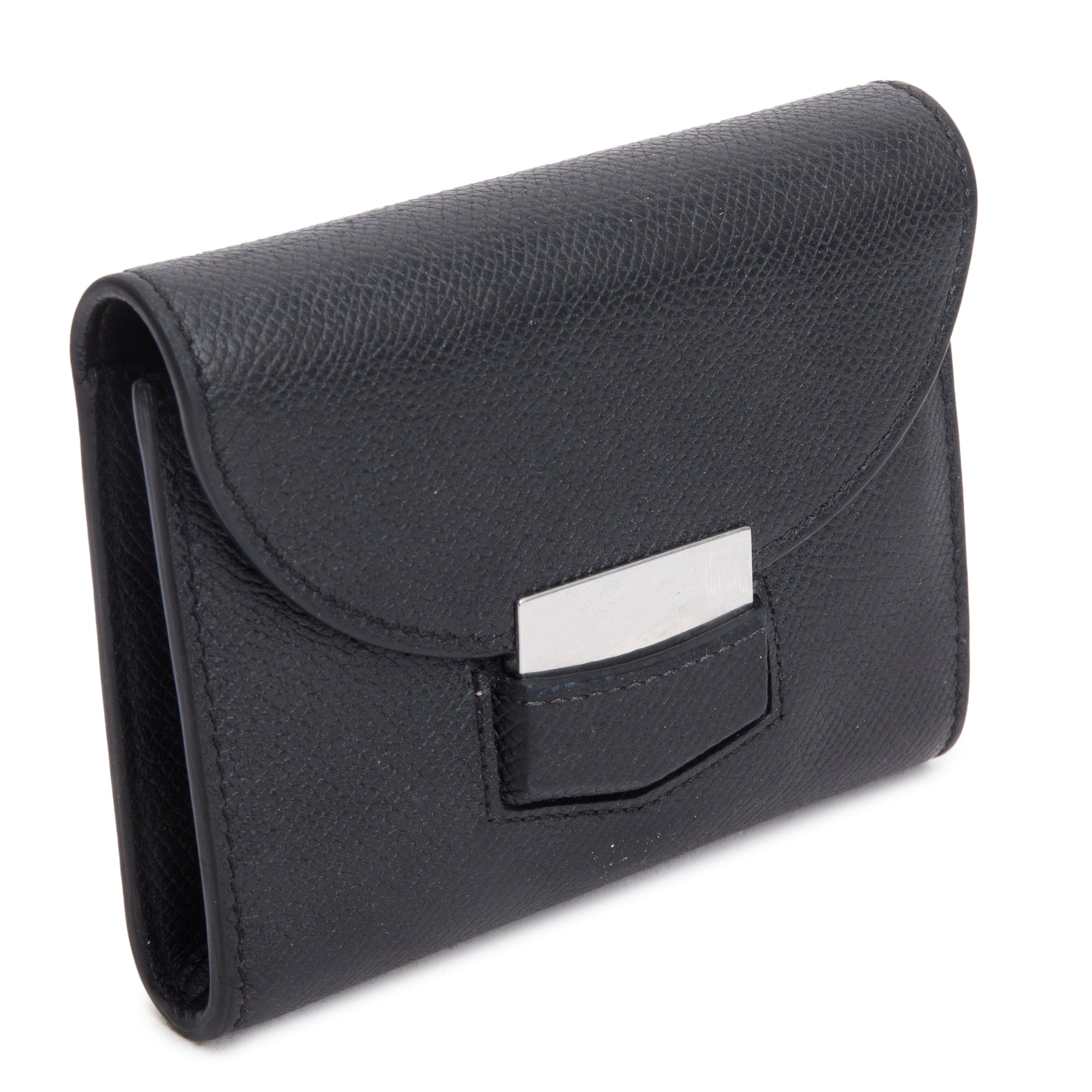 Celine Black Grained Calfskin Leather Small Trotteur Multifunction Wallet w/ Box