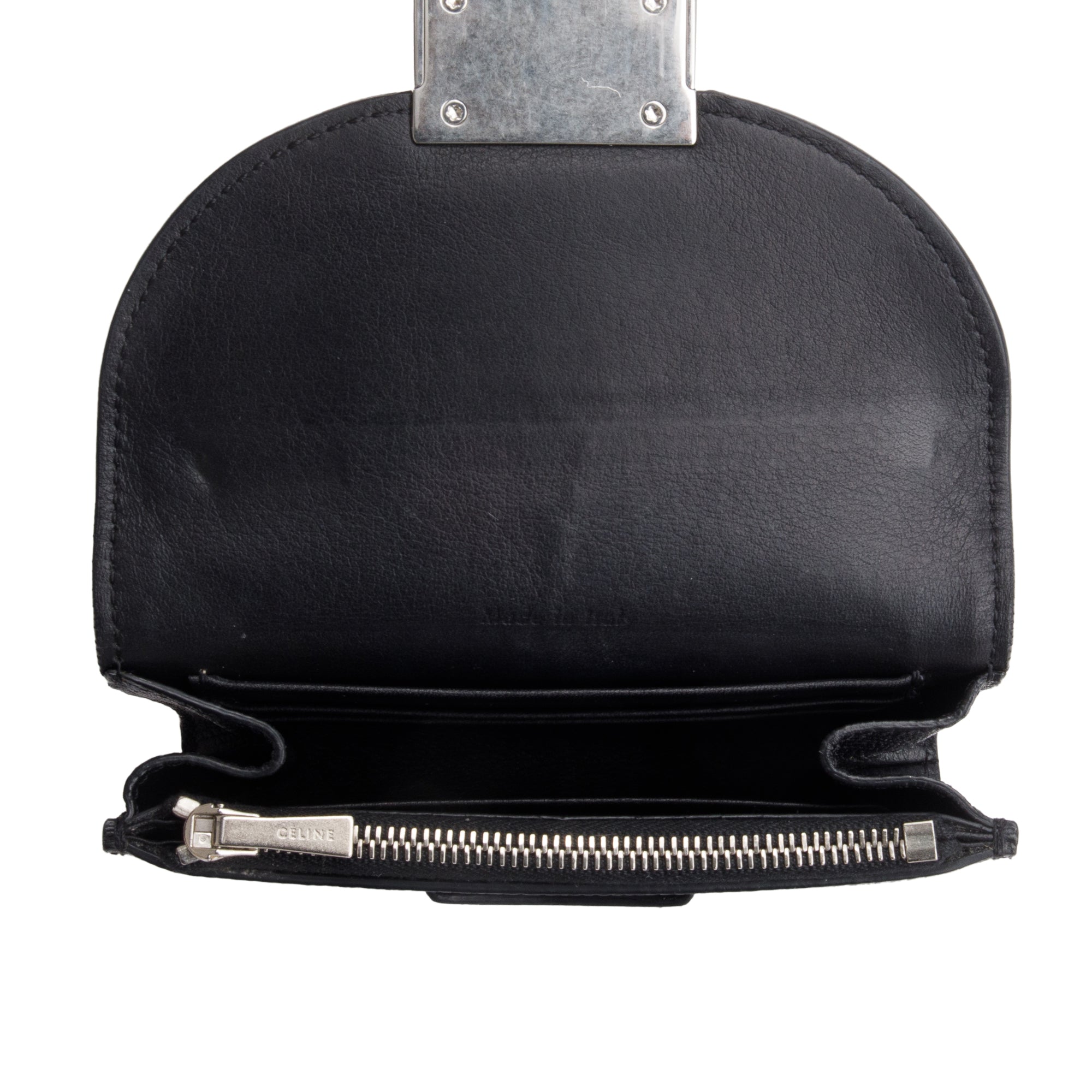 Celine Black Grained Calfskin Leather Small Trotteur Multifunction Wallet w/ Box