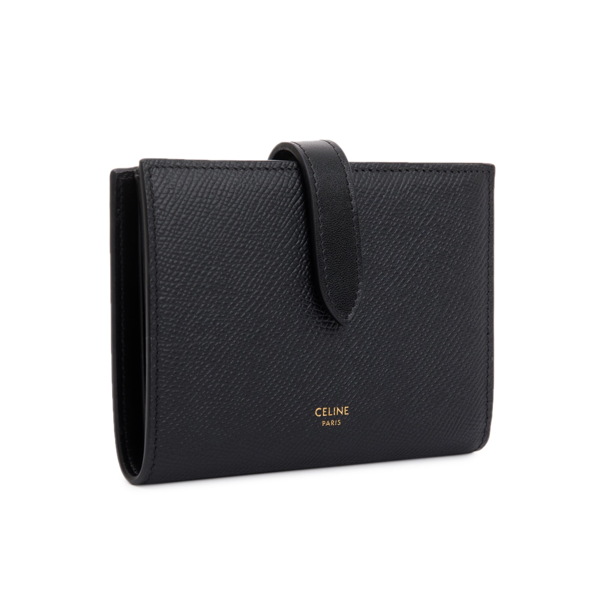 Celine Black Grained Calfskin Leather Strap Wallet