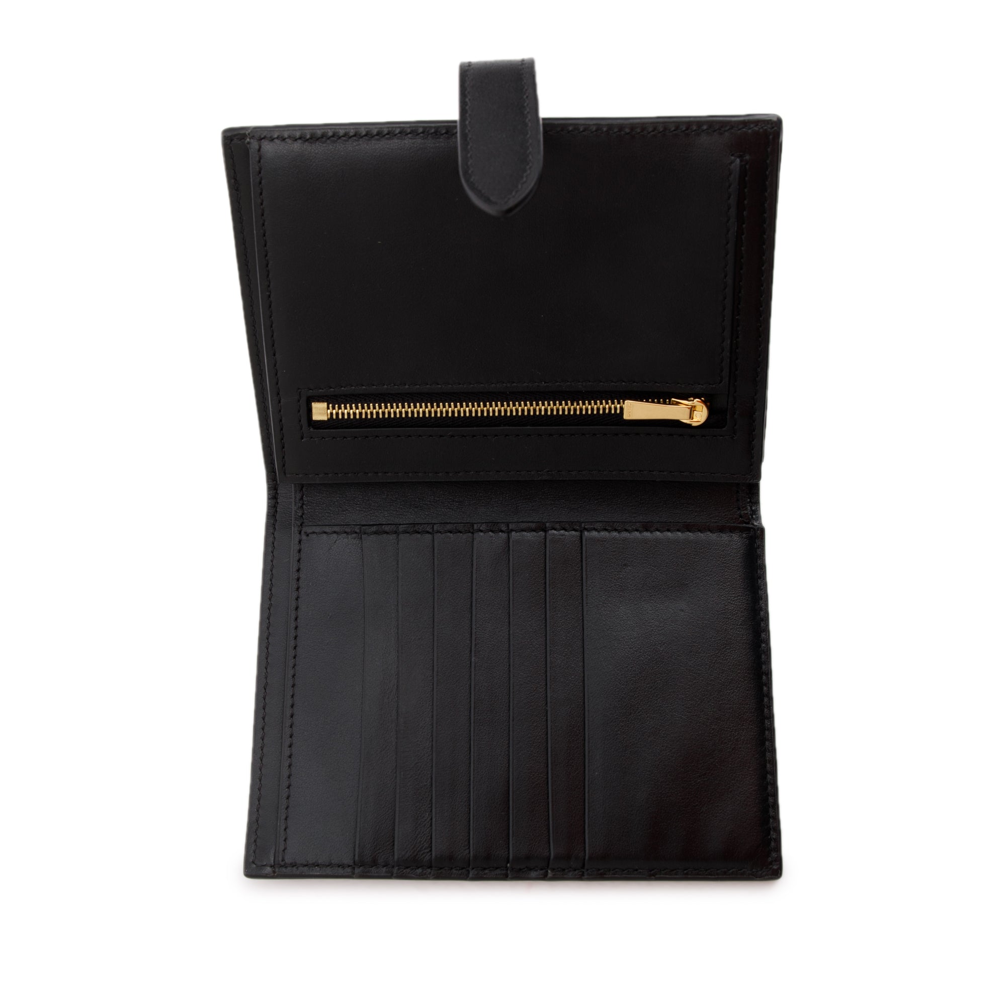 Celine Black Grained Calfskin Leather Strap Wallet