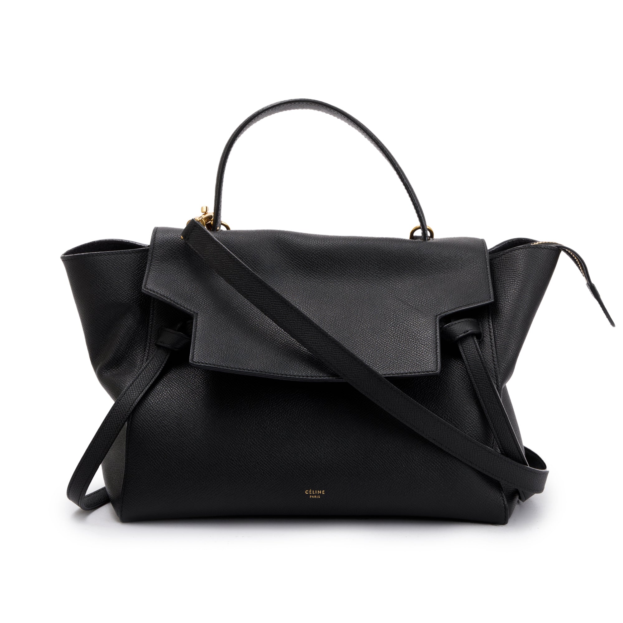 Celine Black Grained Leather Mini Belt Bag w/ Strap