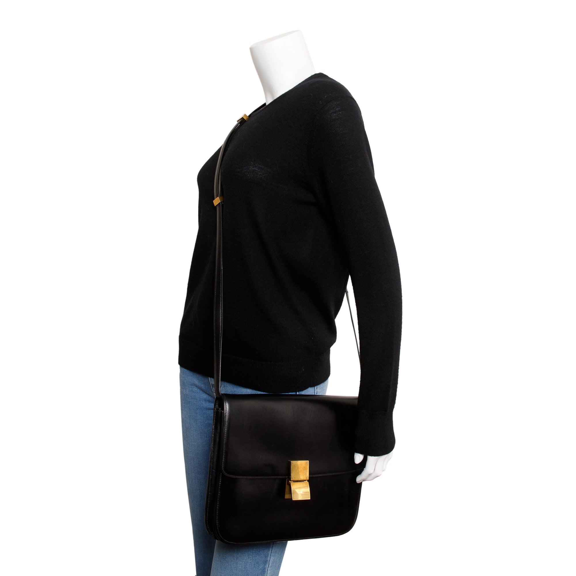 Celine Black Smooth Calfskin Large Classic Box Flap Bag