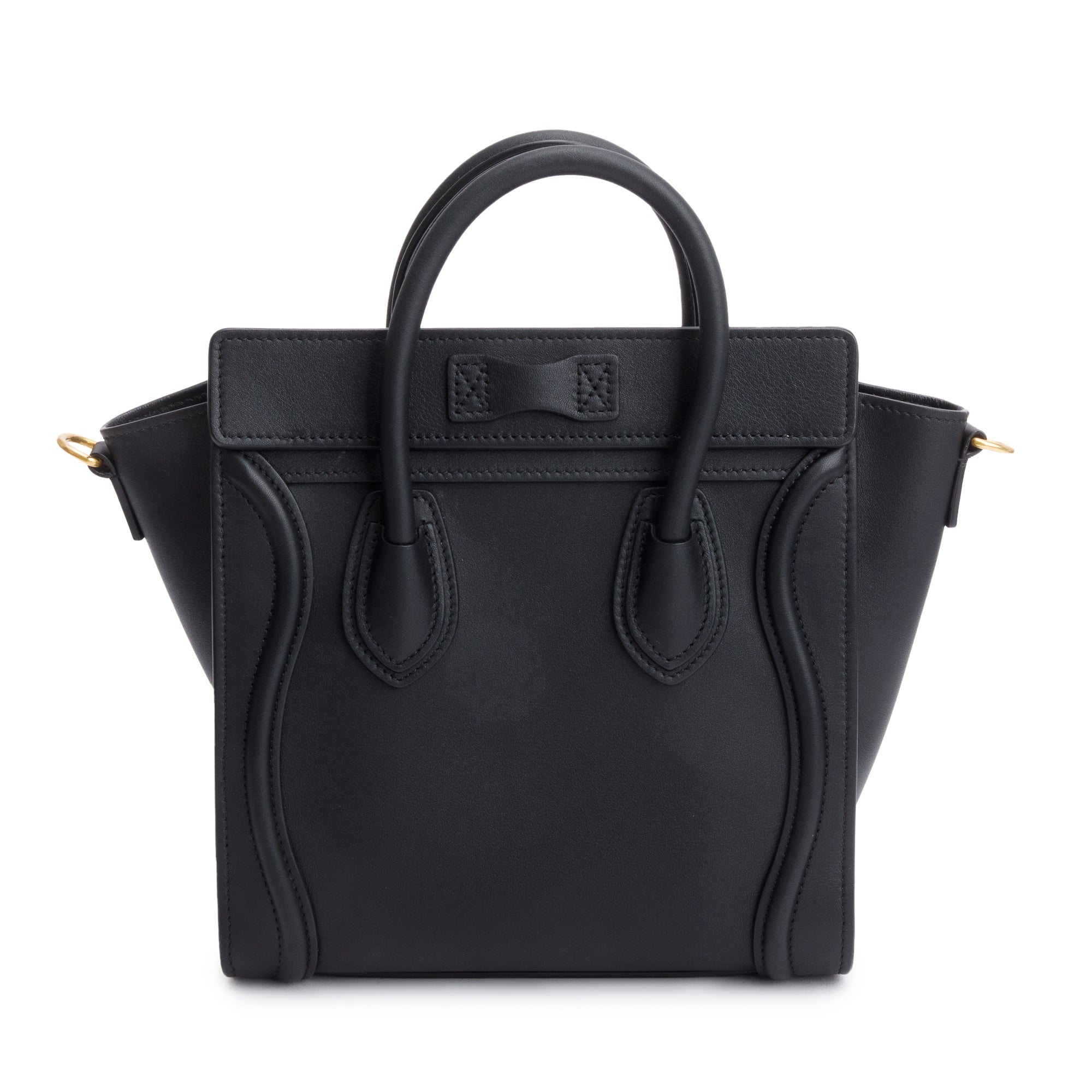 Celine Black Smooth Calfskin Leather Nano Luggage Tote w/ Strap